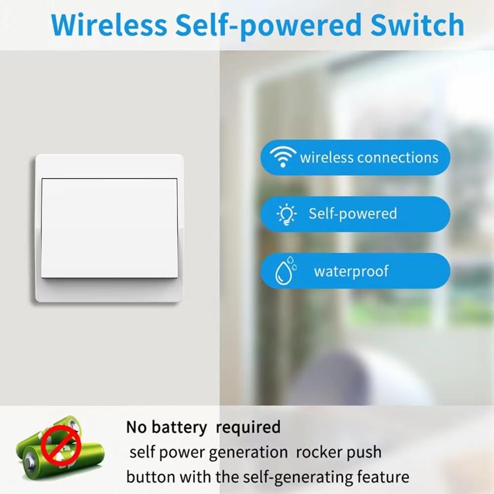 Thumbnail 2 de Cerhot EU Self Powered Wireless Light Switch Kit – 1Gang, 433MHz, No Wiring, No Battery