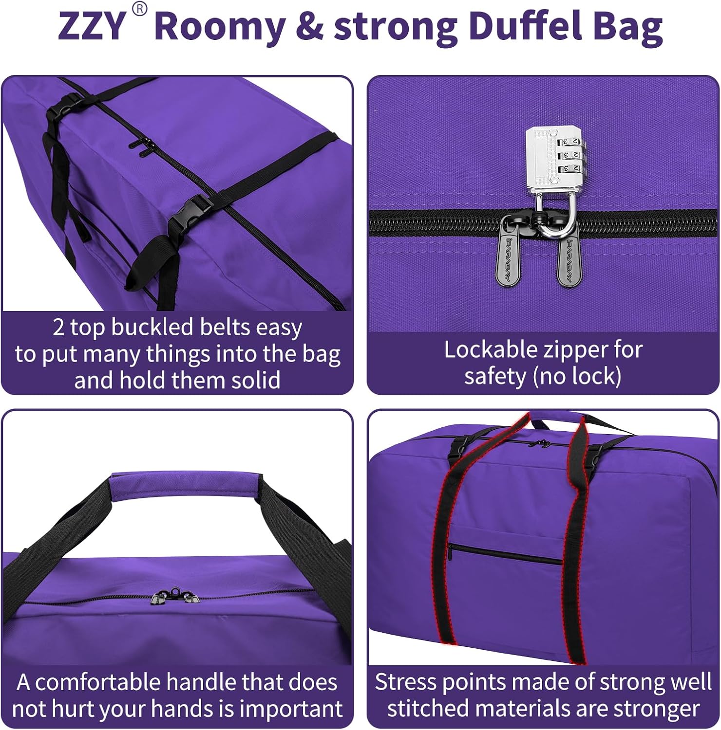 Thumbnail 3 de Surdimensionné Sac de Voyage Pliable 110L – Grand Léger Violet, pratique pour camping et weekends