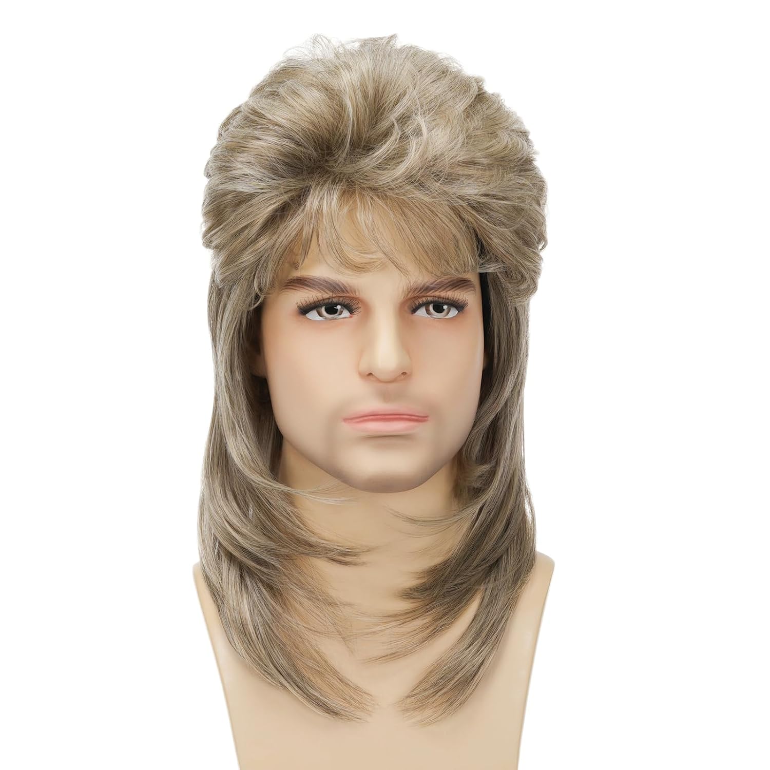 Detalle de Sabosi Blonde 80s Mullet Wig for Men, Long Synthetic Hair, Adjustable Cap