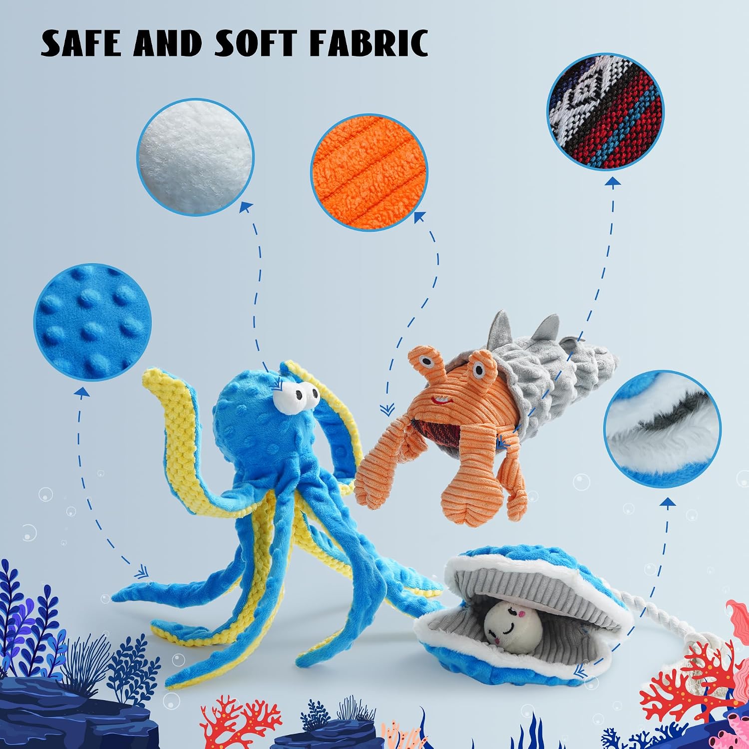 Detalle de Nocciola Octopus No Stuffing Squeaky Dog Toy