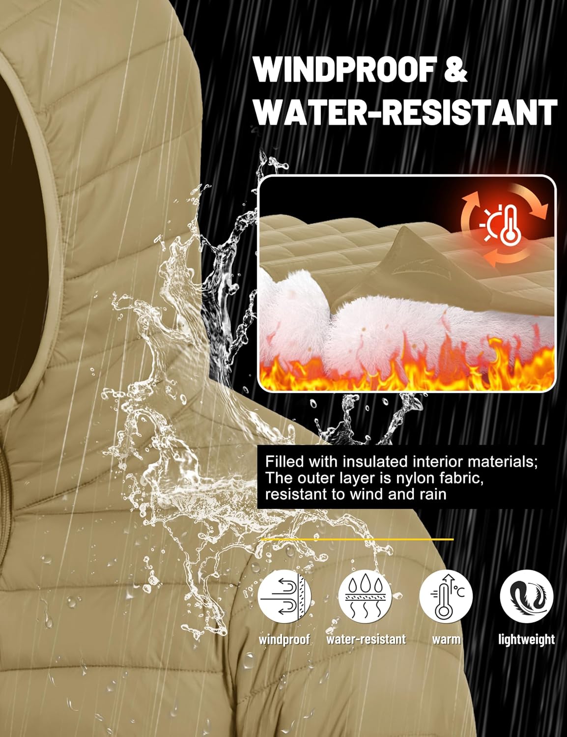 Detalle 2 de TACVASEN Men's Hooded Puffer Jacket, Lightweight Down Alternative Insulation