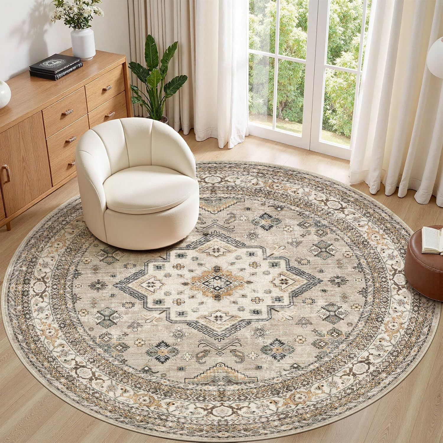 Detalle de 8ft Round Vintage Area Rug 8x8