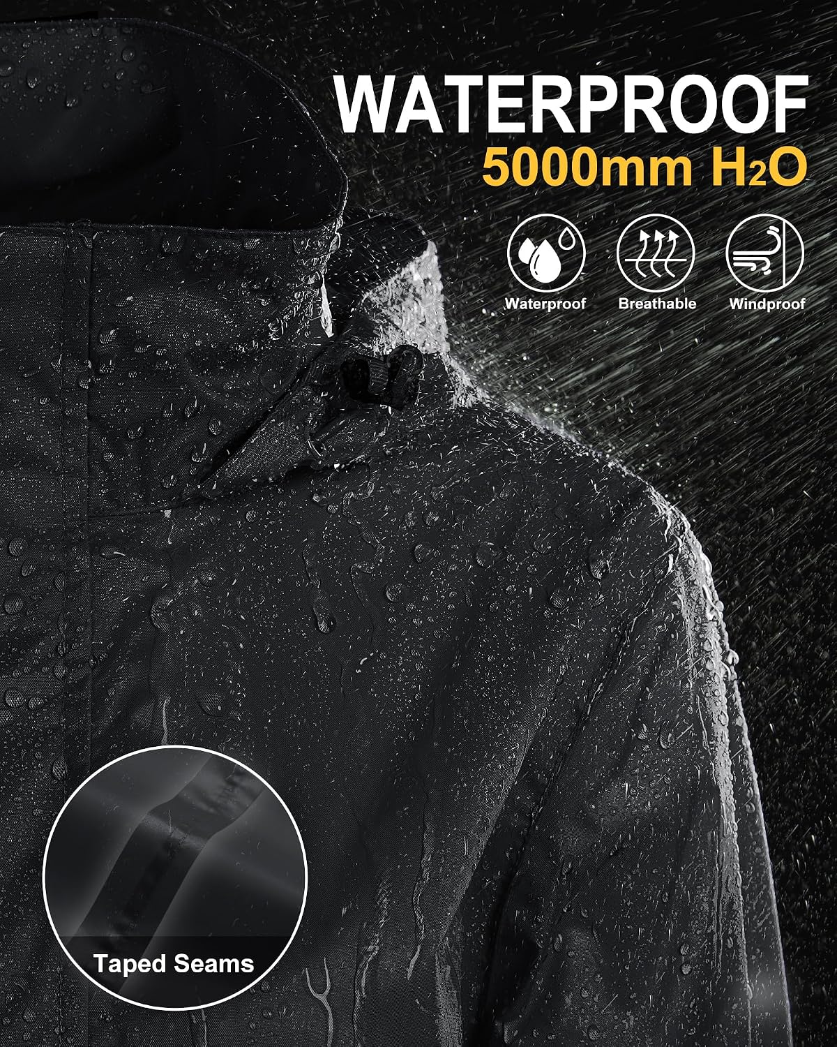 Thumbnail 1 de 33,000ft Damen wasserdichte faltbare Regenjacke mit Kapuze – leichte Windbreaker für Fahrrad & Outdoor