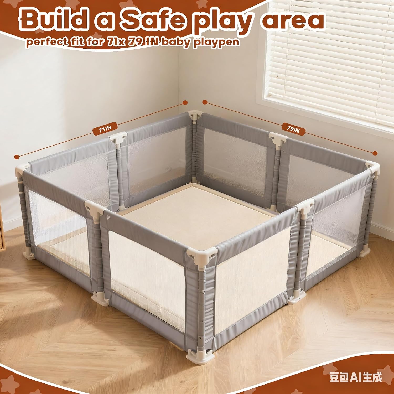 Detalle de RONGFA 79" x 71" Baby Play Mat with 1.3-Inch Memory Foam, Brown