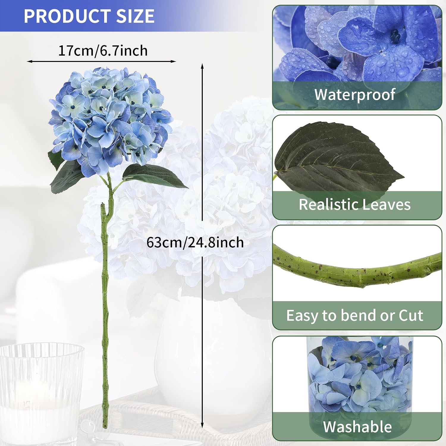 Detalle 1 de Coferset Artificial Hydrangea Flowers, 6.5-Inch Heads