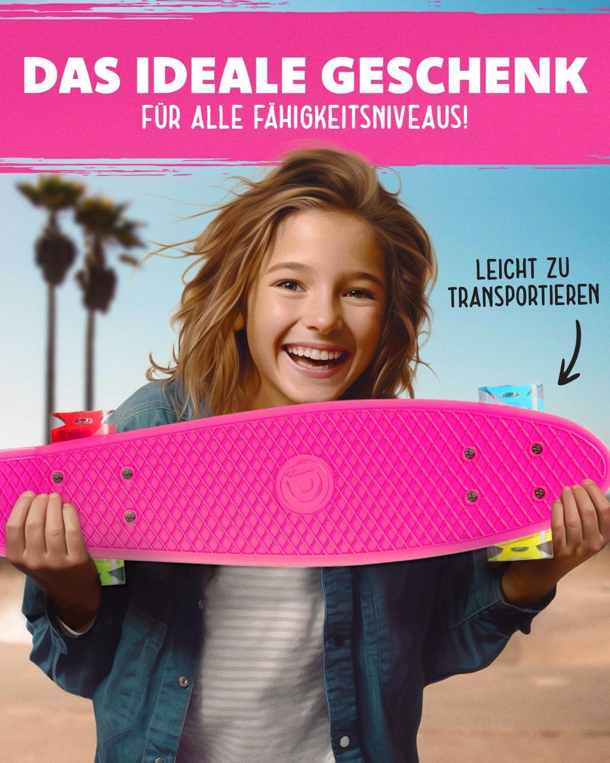 Thumbnail 4 de Deleven Skateboard mit LED Rollen – 56 cm, ABEC 7 Lager, Mini Cruiser
