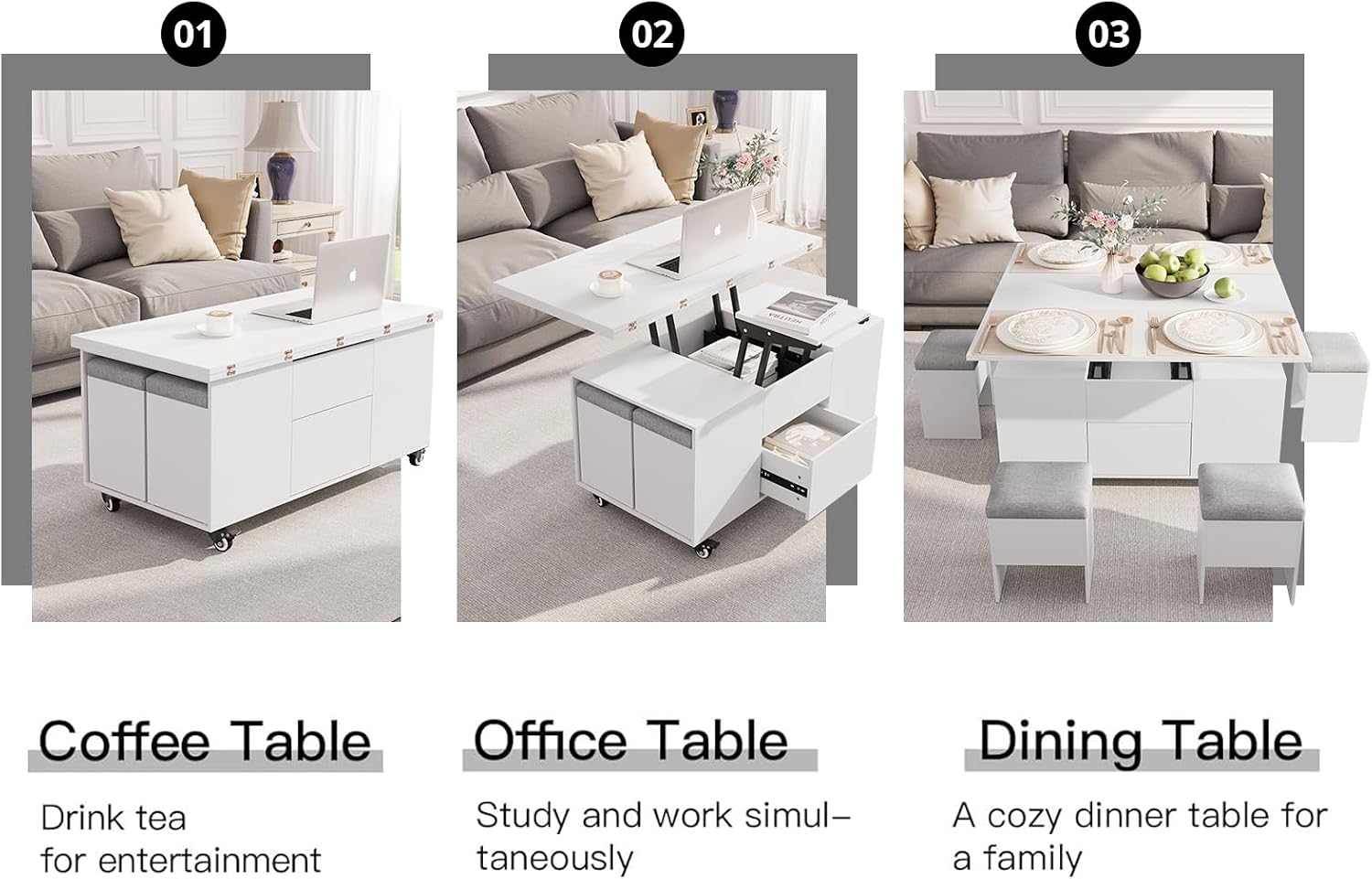 Thumbnail 6 de VOWNER Table Basse Relevable 3 en 1