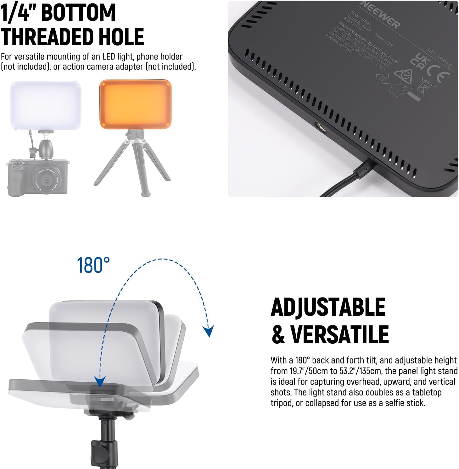 Detalle de NEEWER BASICS BP66 LED Video Light Panel Kit (3 Pack) – Bi-Colour, Dimmable with Tripod Stands and Filters