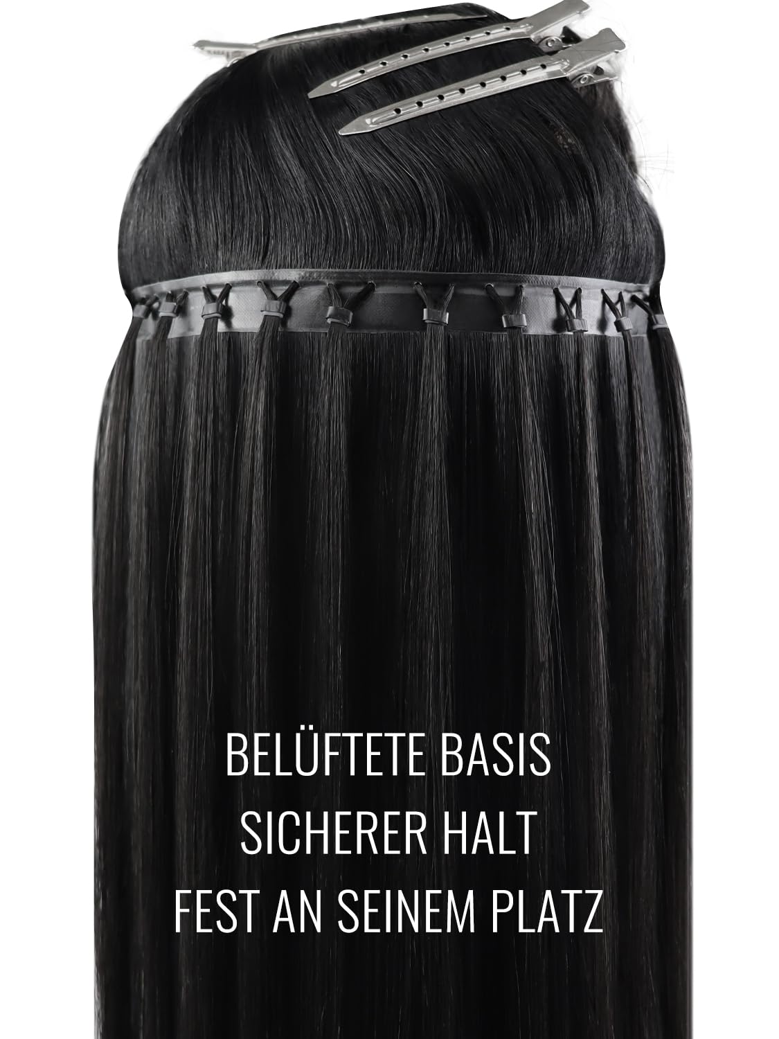 Thumbnail 6 de Fshine Butterfly Weft Extensions Echthaar Schwarz, 40 cm/80 g – doppelseitige Tressen (frei zuschneidbar)