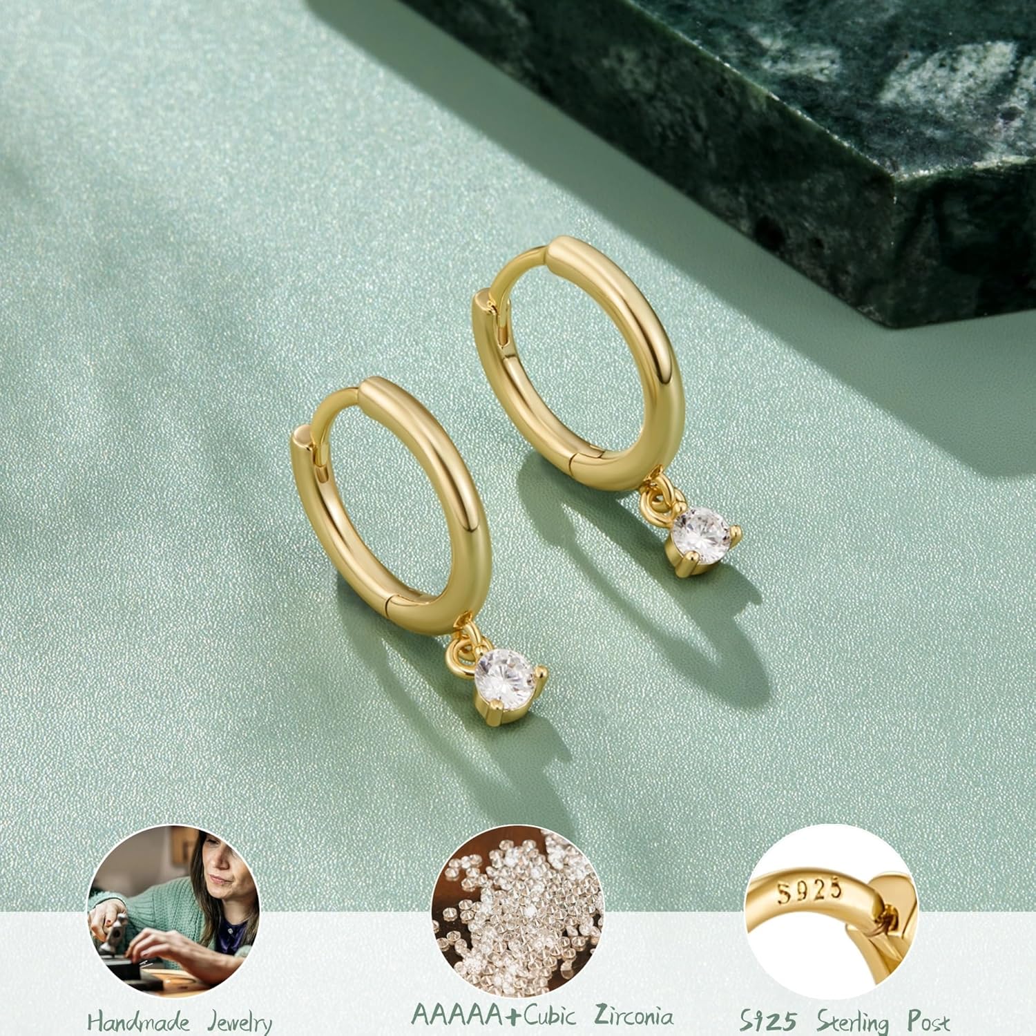 Thumbnail 2 de Macachii 3 Pairs Small Hoop Earrings Set in 925 Sterling Silver (plus CZ) for Multiple Piercings