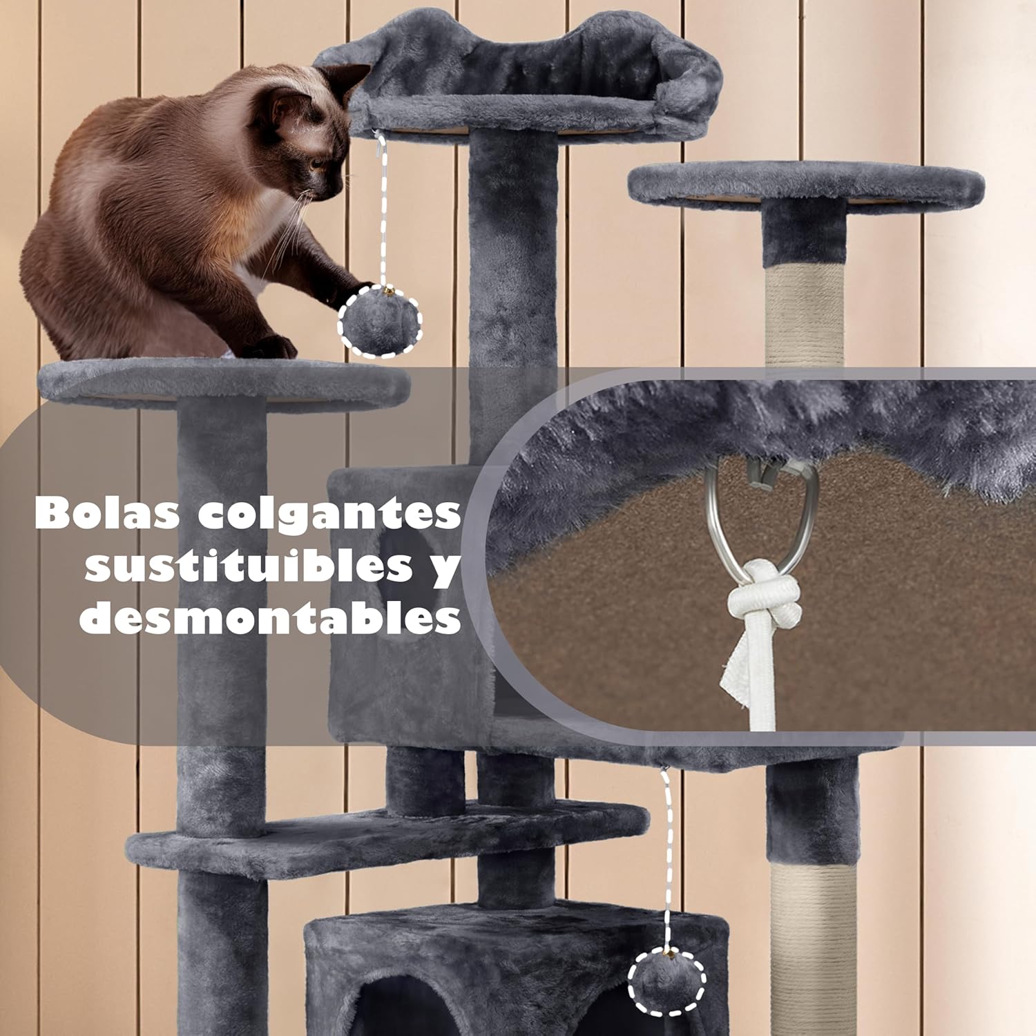 Thumbnail 5 de Yaheetech Árbol rascador 139 cm para gatos