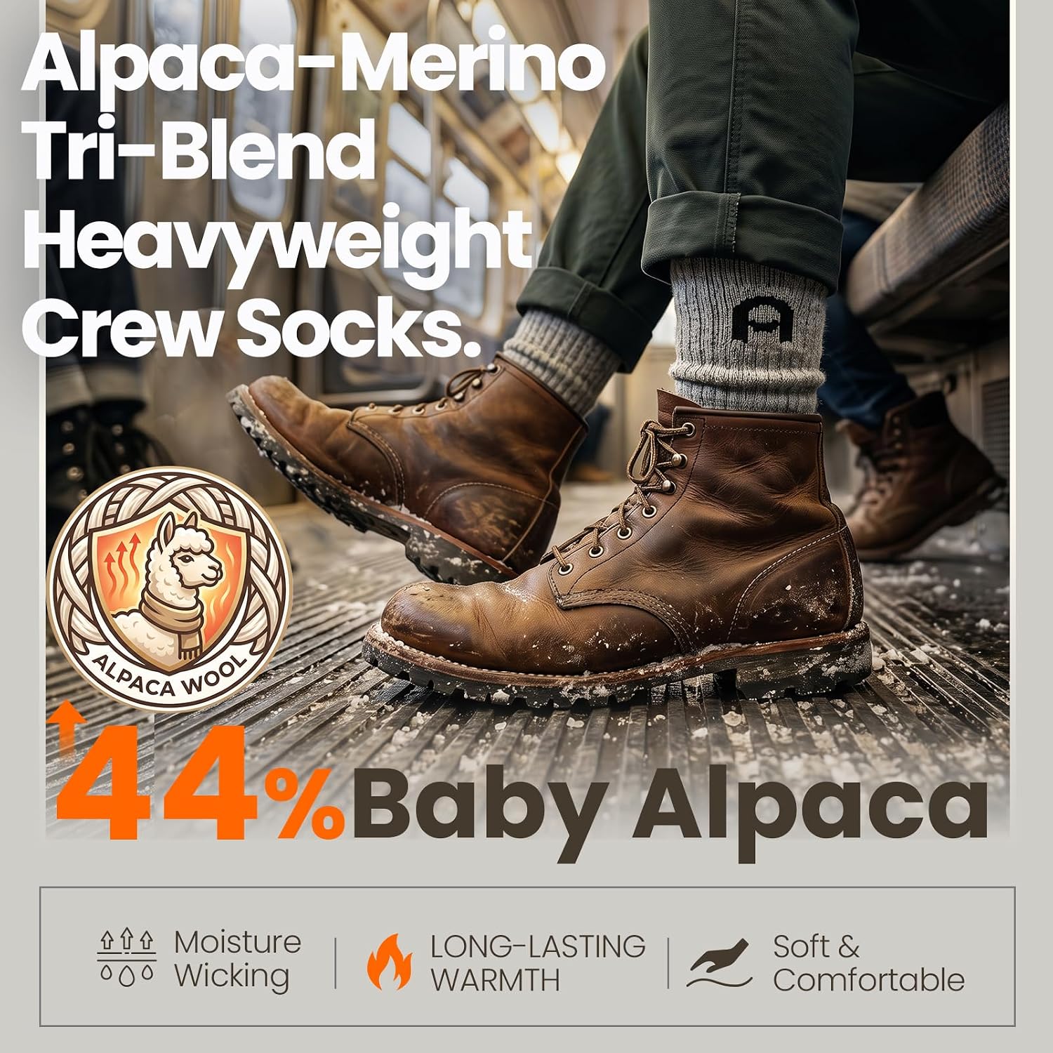 Detalle de Alpacaparty Alpaca Crew Socks, 4-Pair Thermal Blend with Baby Alpaca and Merino