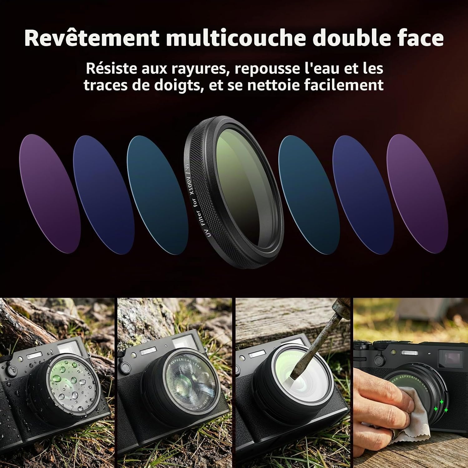 Detalle de SmallRig 5852 Filtre UV pour Fujifilm X100VI / X100V (noir) – verre optique, transmission 99%