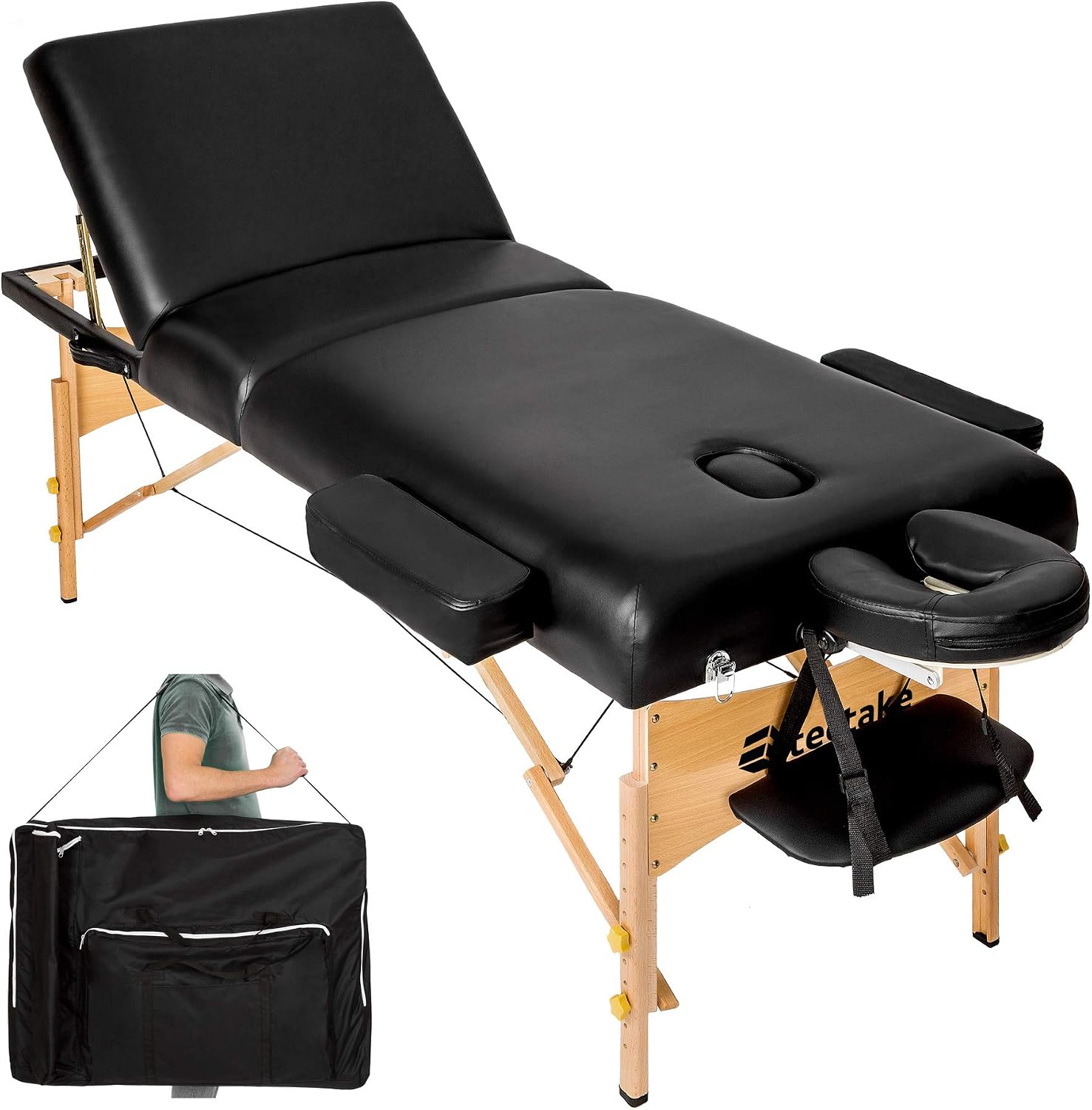 Detalle de tectake massagetafel met 10 cm vulling, verstelbare rugleuning en draagtas