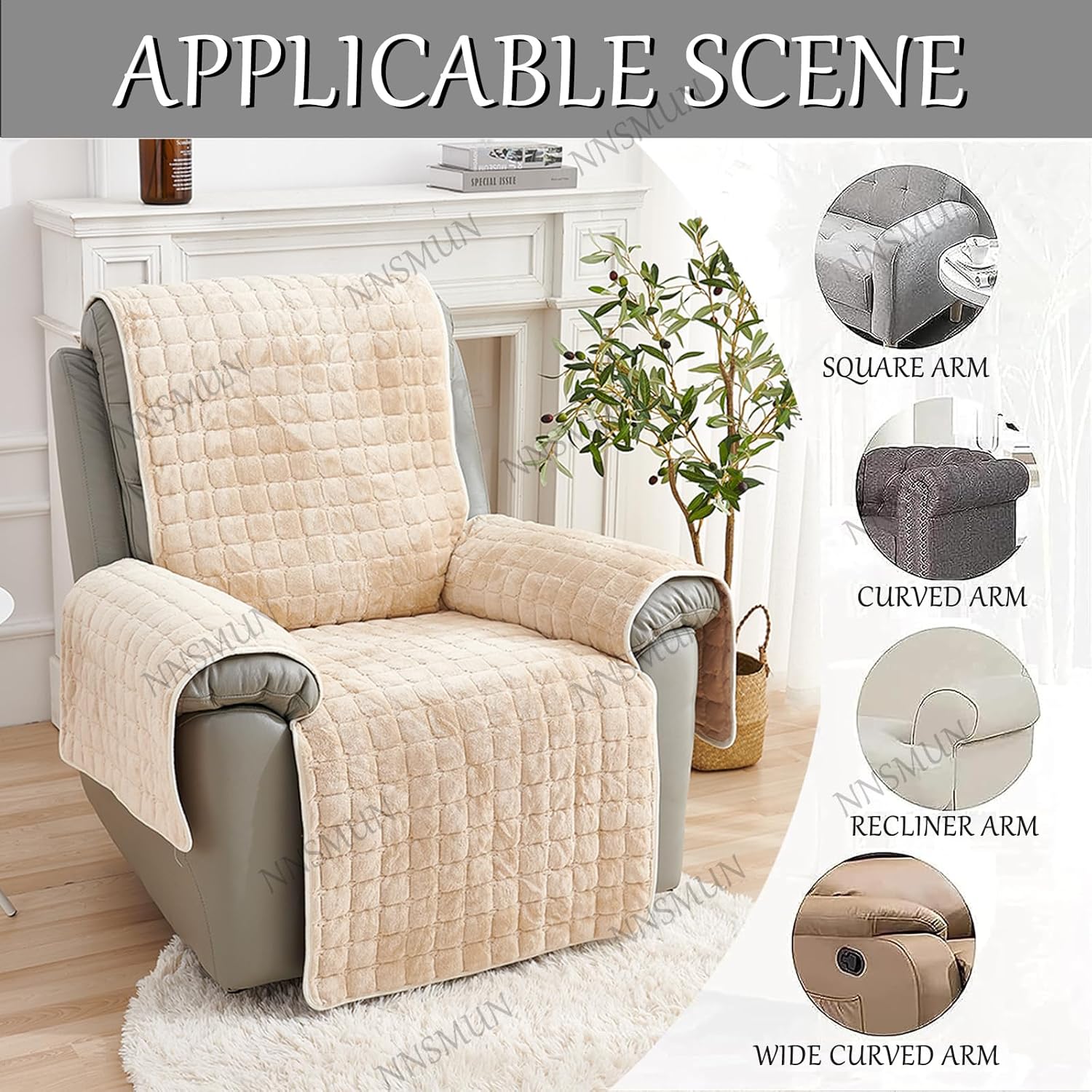 Thumbnail 1 de NNSMUN Sofa-/Sessel-Armlehnenbezüge & Relaxsessel-Schutzbezug (Anti-Rutsch, Beige, 2 Sitz, 116×190 cm)