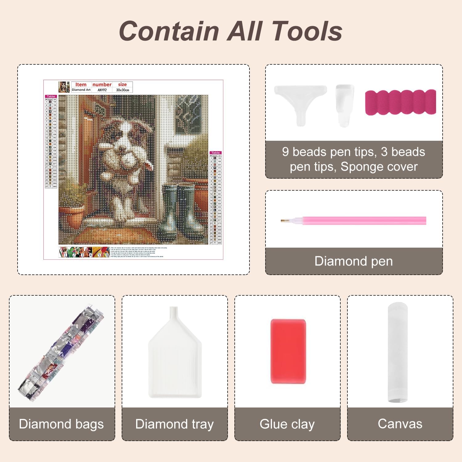 Detalle de Anuver Dog Diamond Painting Kit, 12 x 12 Inch