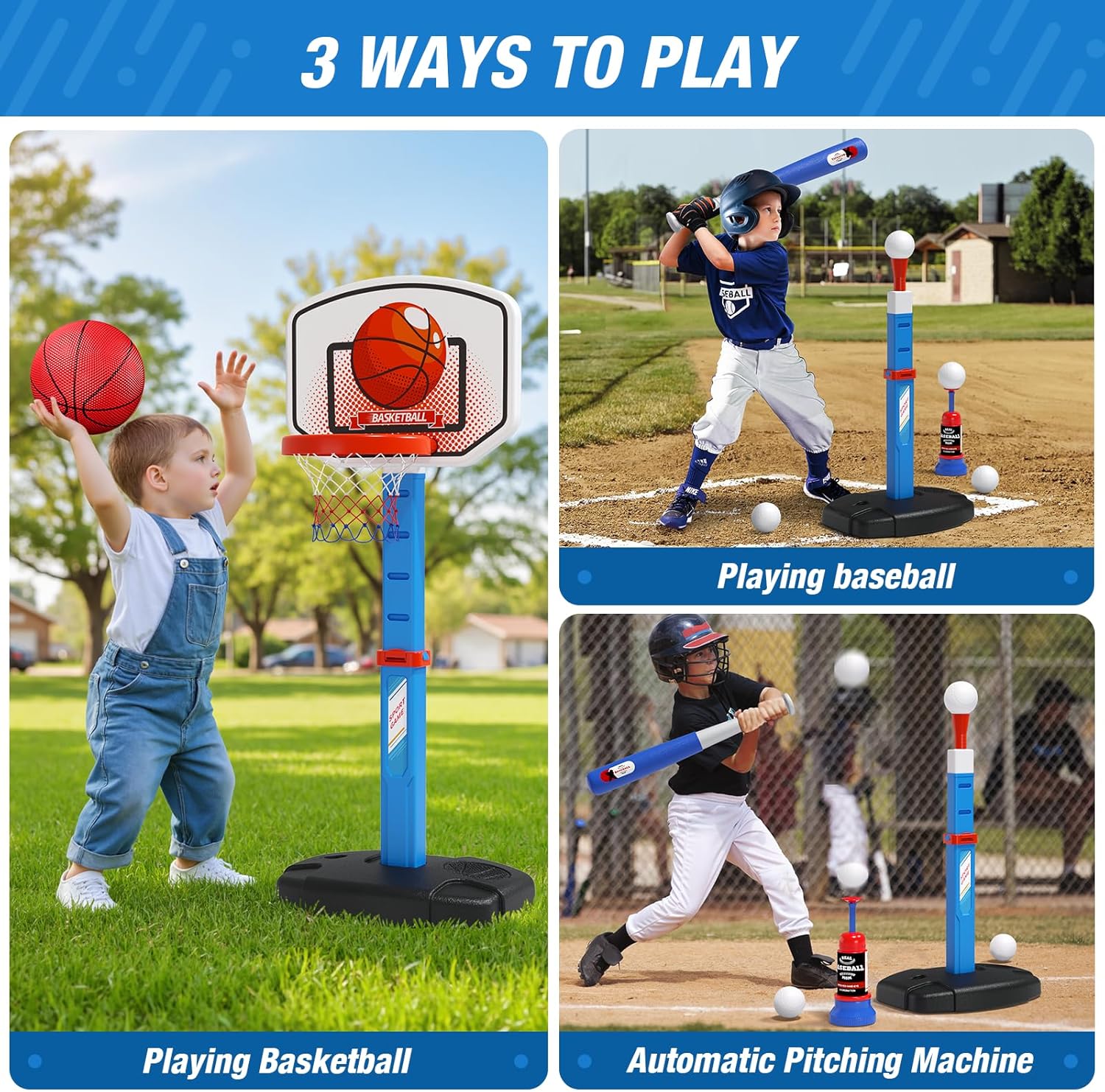 Detalle 2 de HYES 2 in 1 Kids Basketball Hoop and T Ball Set, Adjustable