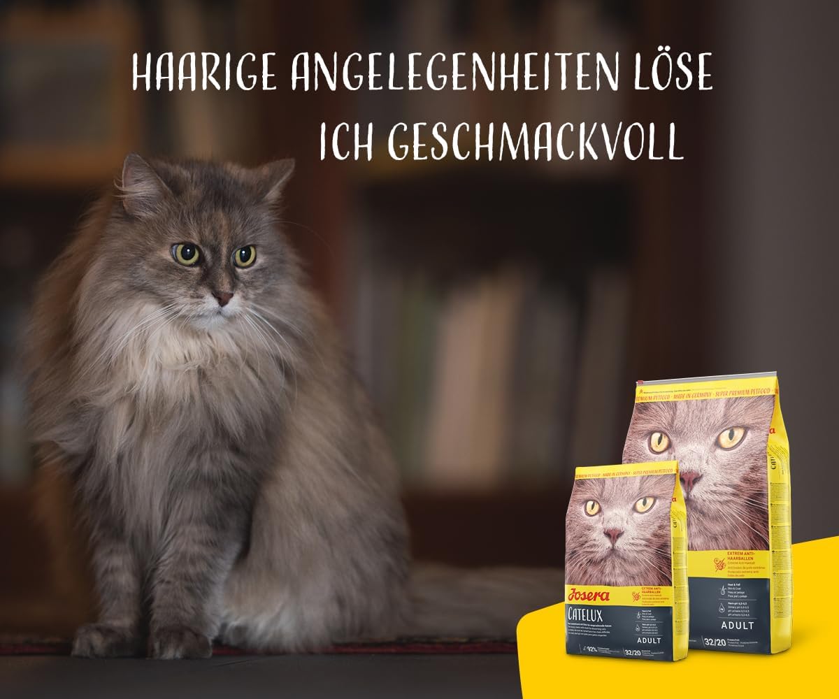 Detalle de JOSERA Catelux Adult Trockenfutter mit Ente & Kartoffel – Glänzendes Fell, weniger Haarballen