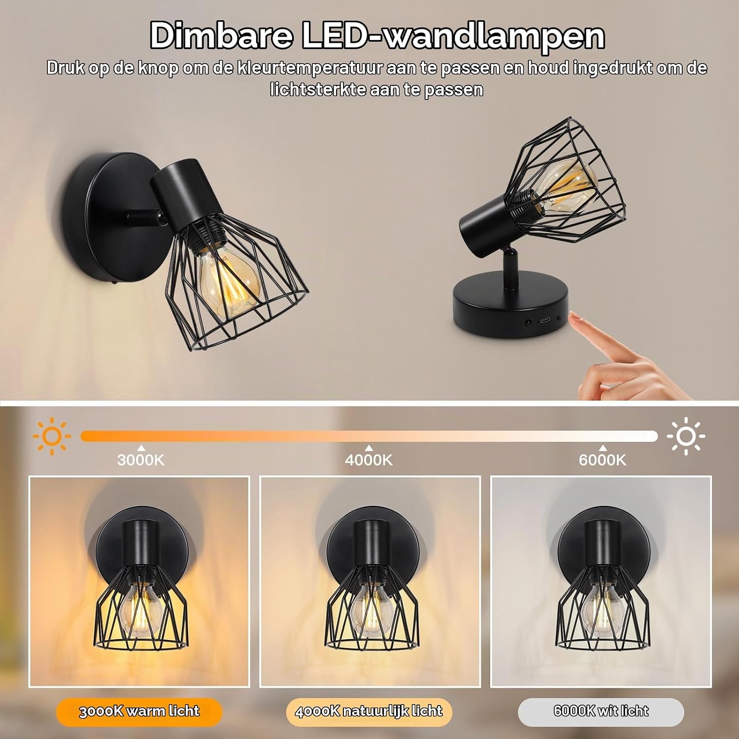 Thumbnail 1 de Dehobo D0832 draadloze wandlampen, set van 2 met dimbare ledverlichting