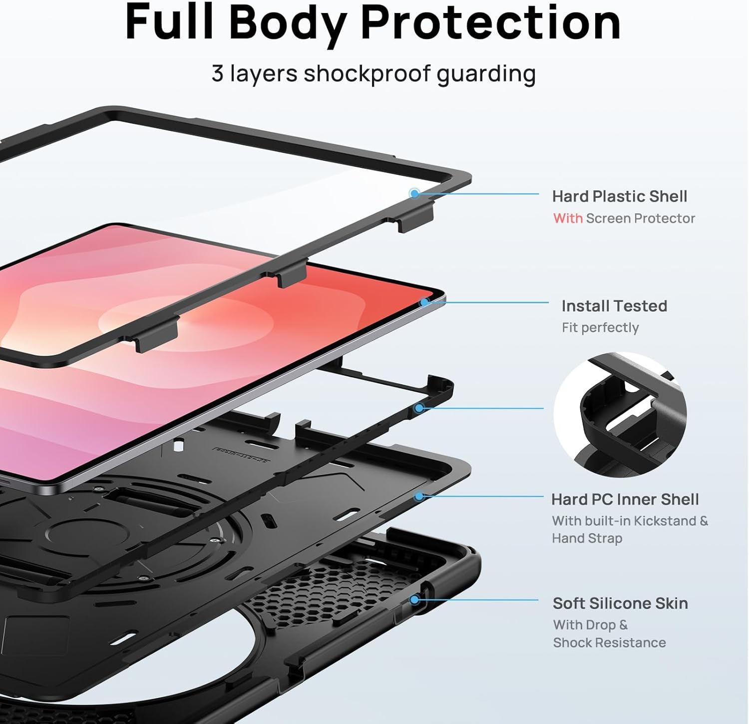Thumbnail 2 de Gerutek Hülle für Samsung Galaxy Tab S11 Ultra 14,6 Zoll (2025) mit Displayschutzfolie – stoßfest, 360° Drehständer, Hand- & Schultergurt