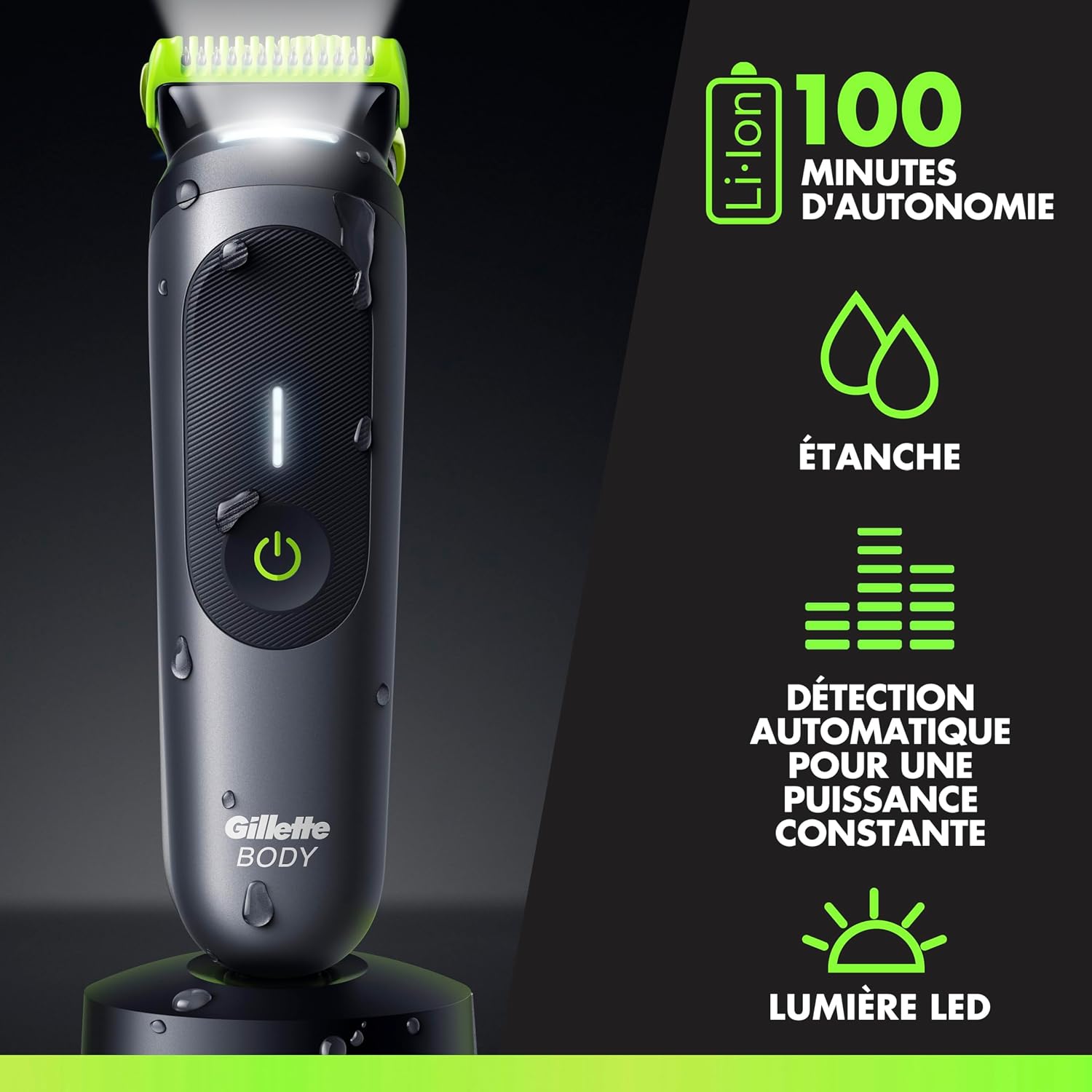 Detalle de Tondeuse Gillette Labs Body + Intimate Homme i7 : corps, zones intimes et usage sous la douche