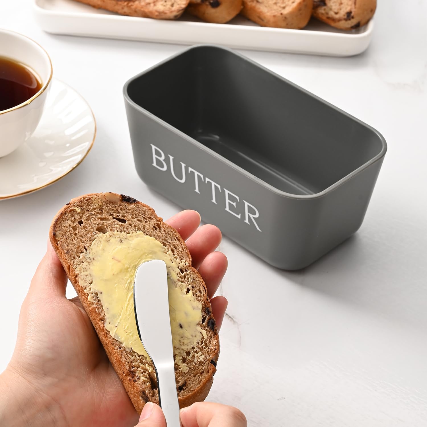 Thumbnail 4 de Plastic Large Butter Dish With Lid — Grey, BPA-Free PP, Includes Stainless Steel Butter Knife