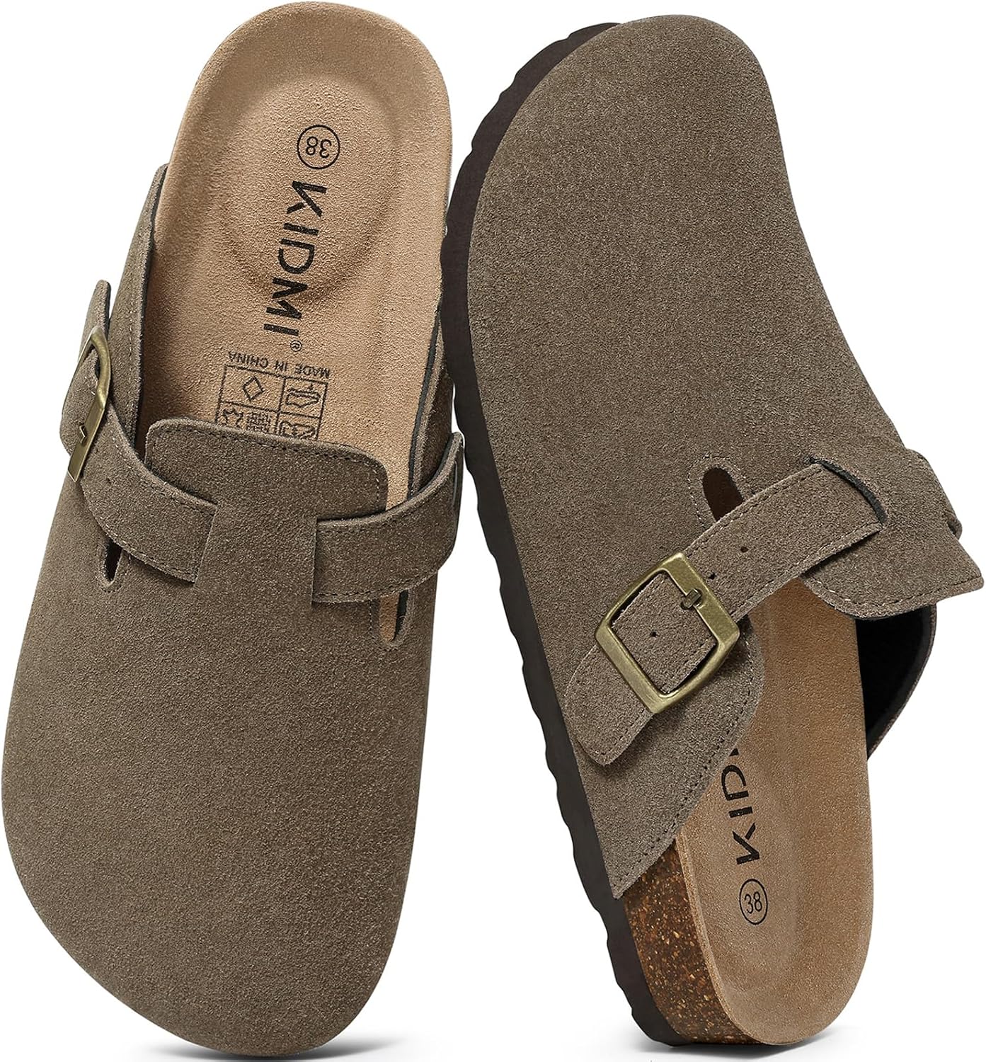 Detalle de KIDMI Genuine Suede Clogs for Women with Cork Footbed and Arch Support