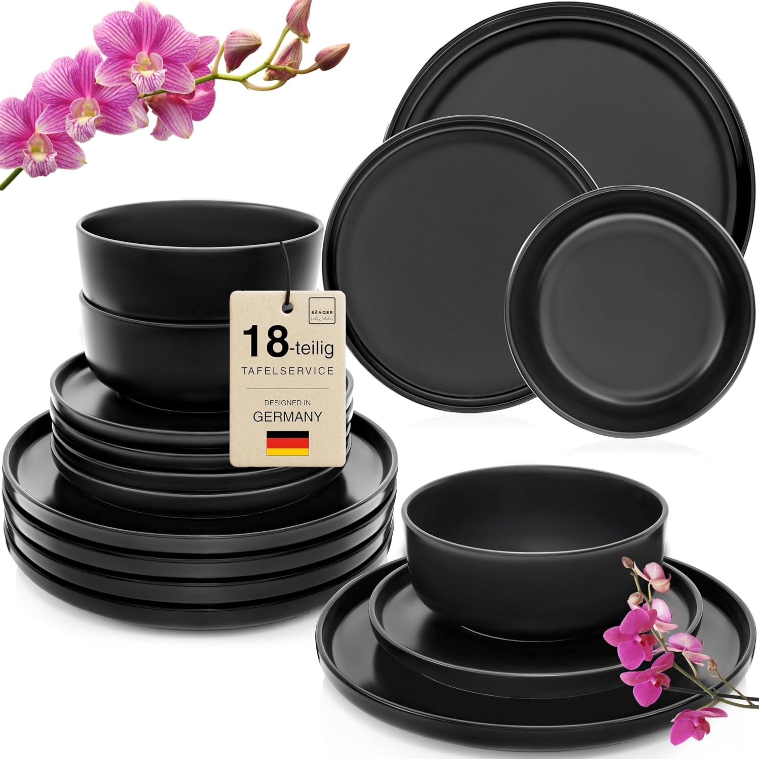 Detalle de SÄNGER Madeira 18-tlg Geschirrset schwarz 🍽