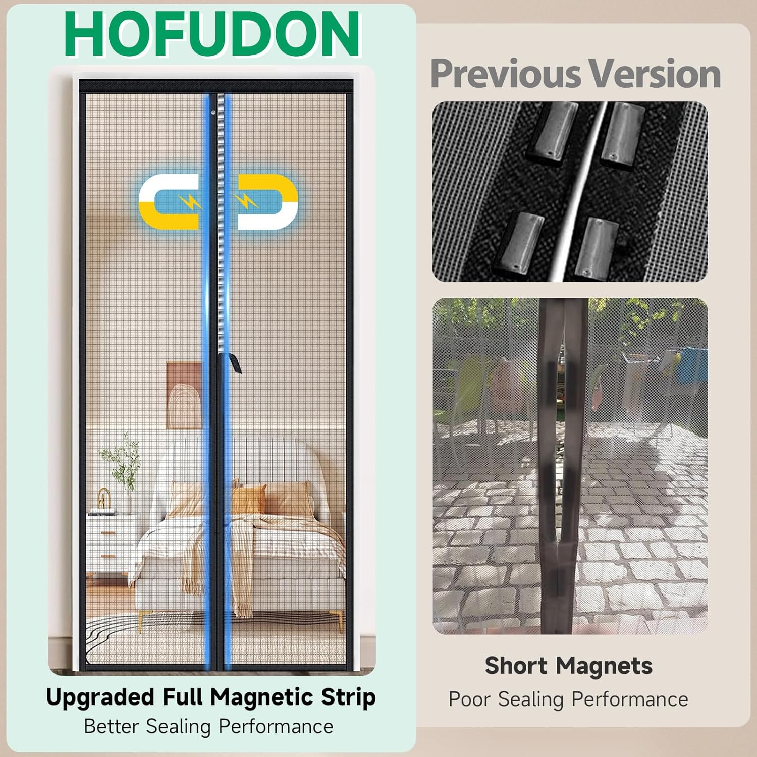 Detalle de Magnetic Fly Screen Door (Full-Length Magnets) – No Gap Auto Closes, Fiberglass Mesh Curtain, 90 x 210cm, Black