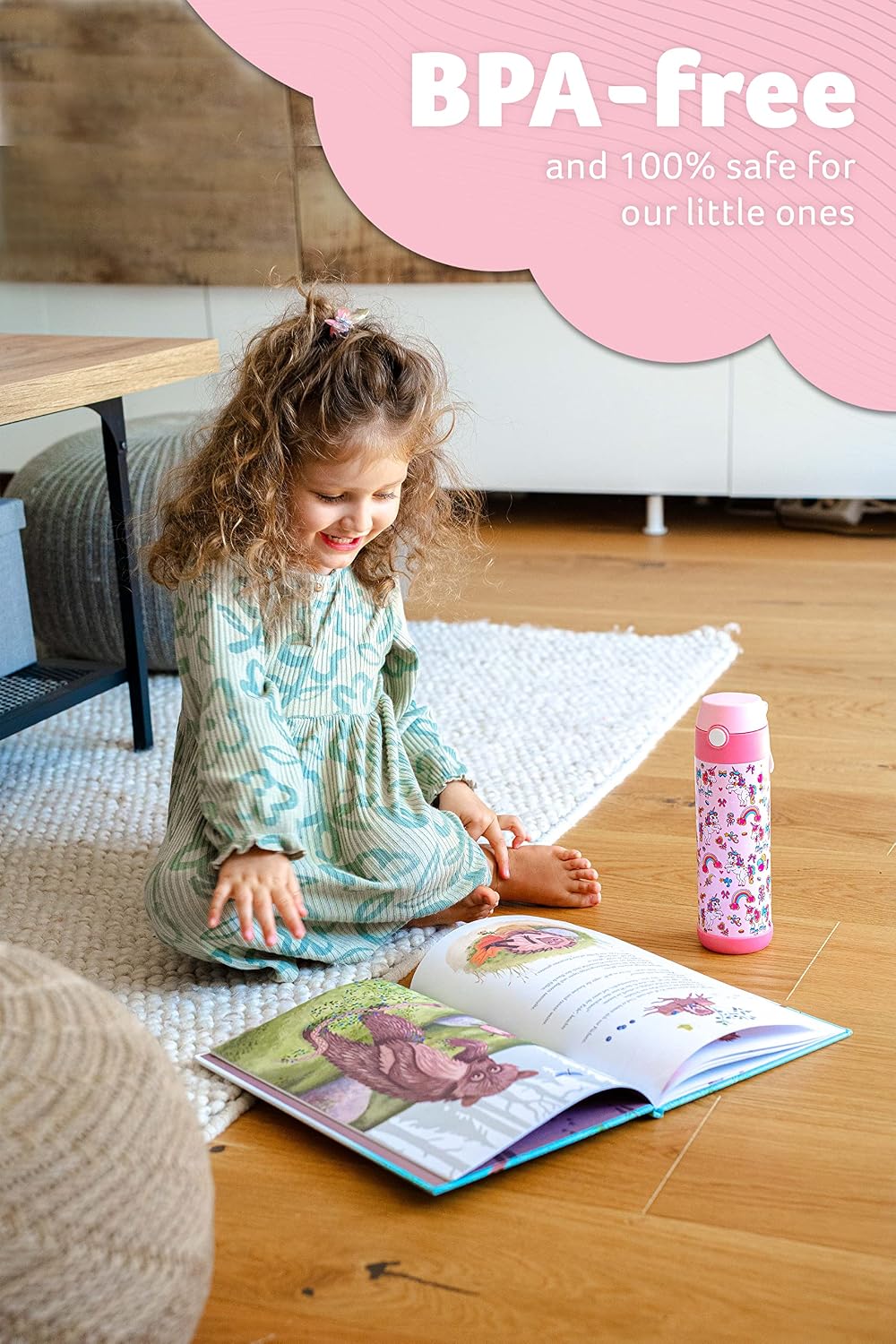 Detalle de JARLSON Borraccia Termica Bambini 500ml MALI Unicorno – Acciaio Inox 304, Senza BPA