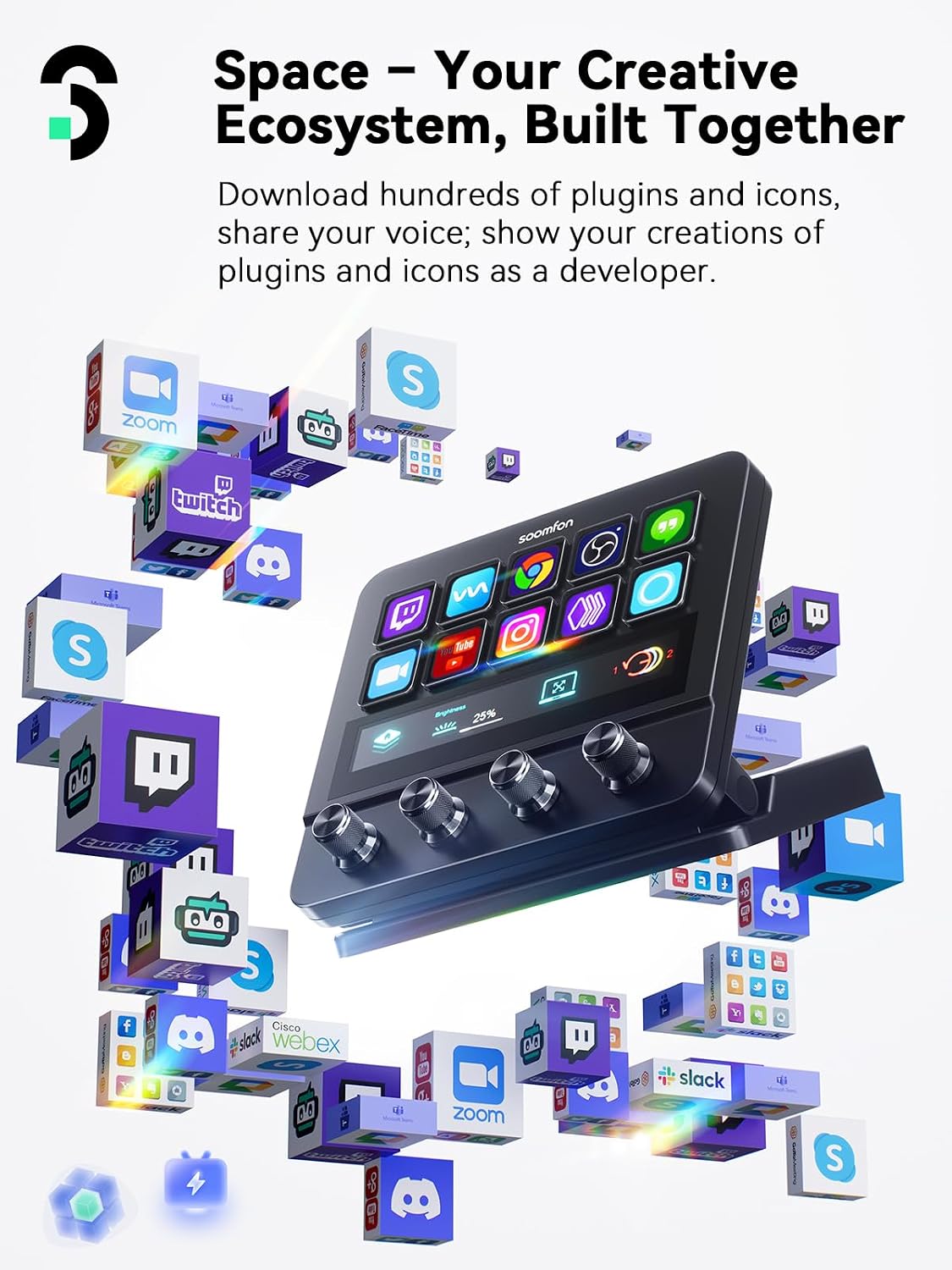 Detalle de SOOMFON CN003 Stream Controller with 10 Macro Keys, Touch Strip and 4 Dials