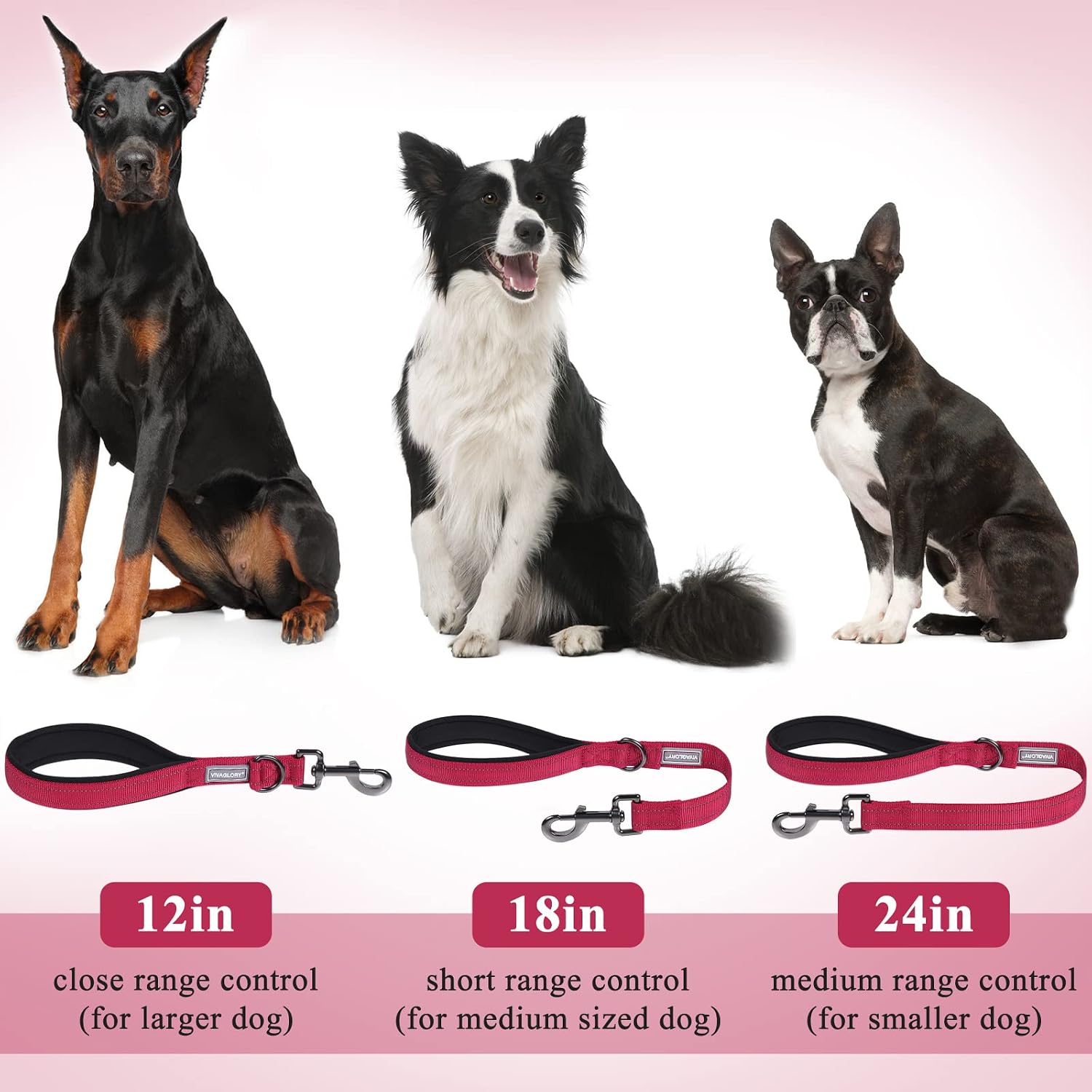 Detalle de VIVAGLORY Closerok Traffic Short Dog Lead (61cm) with Padded Handle – Red