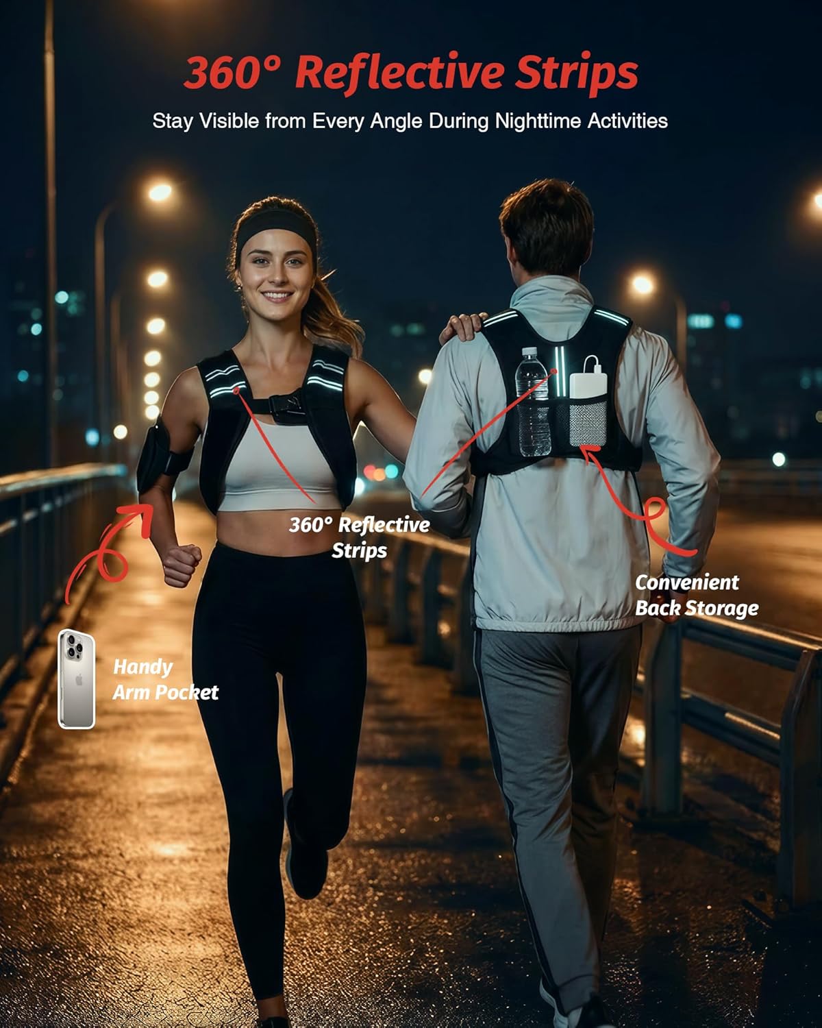 Detalle de ZELUS Weighted Vest (6–30 lb) with Reflective Strips for Training, Running, and Strength