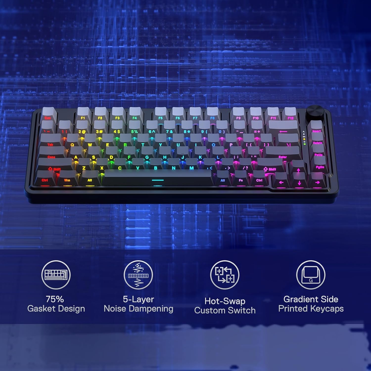 Thumbnail 1 de Redragon K673 PRO Wireless 81-Key RGB Gasket Gaming Keyboard with Control Knob