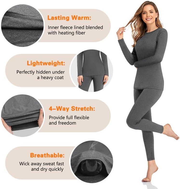 Detalle de SIMIYA 2-Pack Women's Thermal Underwear Set, Fleece-Lined Top and Bottom