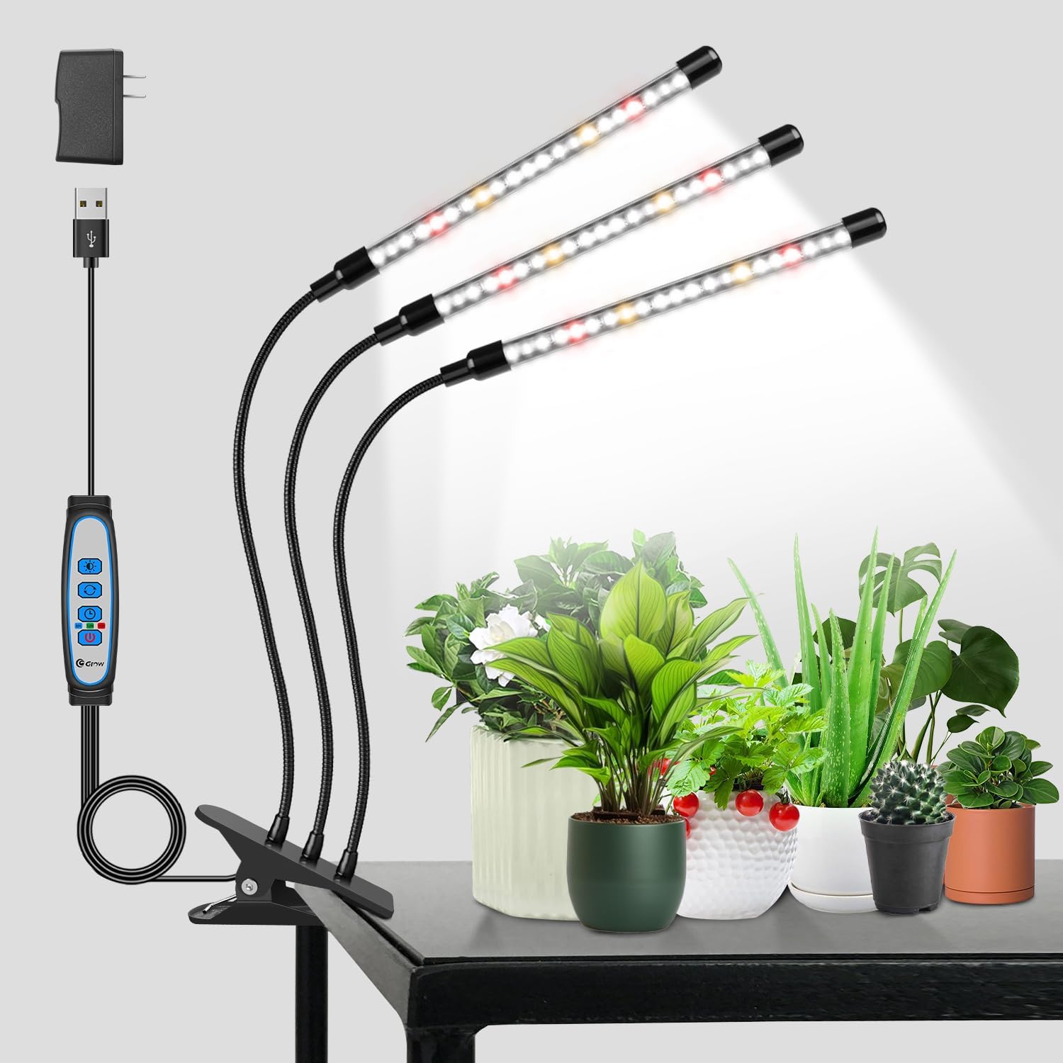 Detalle de wolezek Grow Lights for Indoor Plants (3 Heads) 6000K Full Spectrum LED with Auto Timer and Dimming