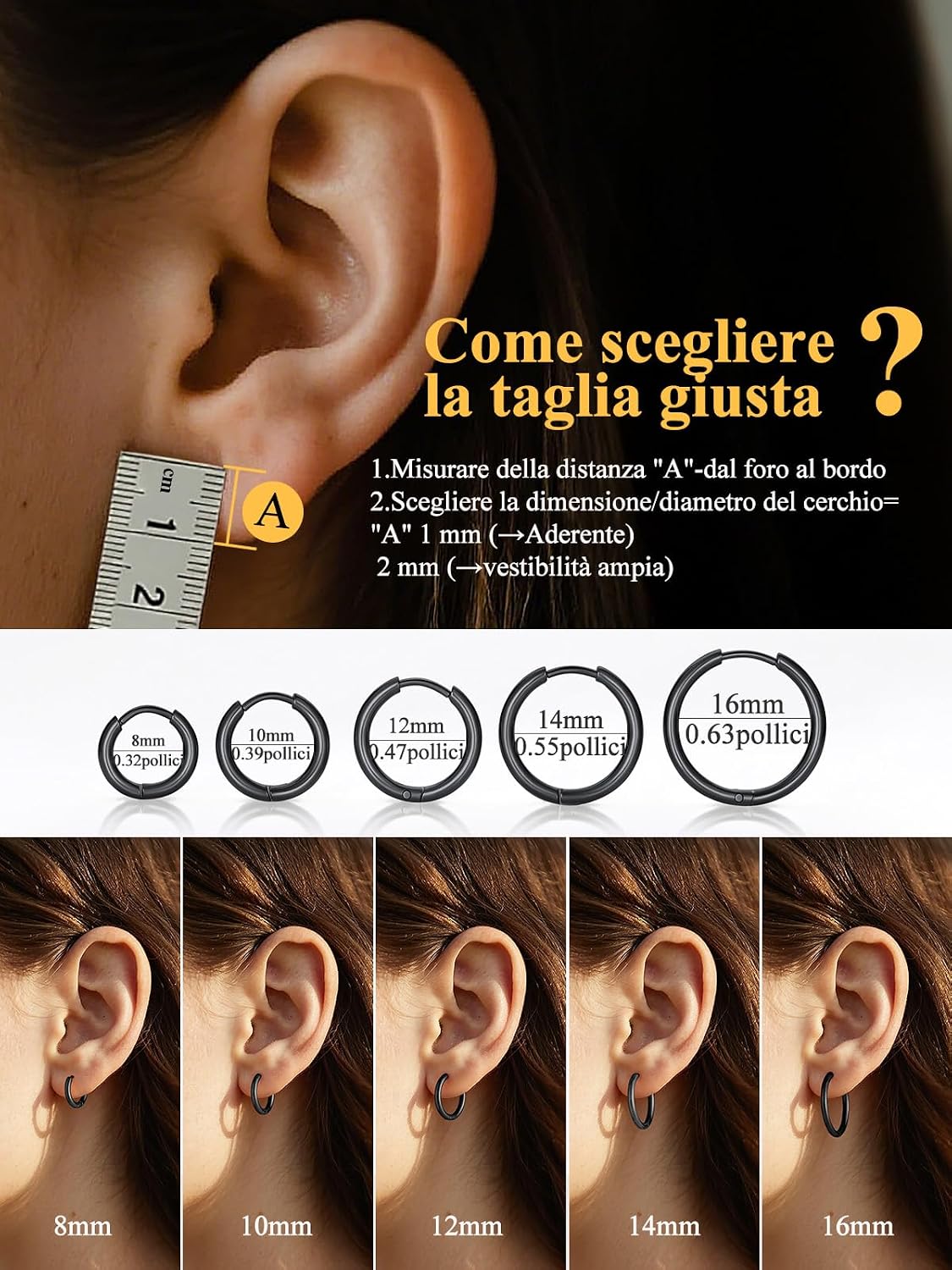Thumbnail 5 de U7 Orecchini cerchio 12 mm nero