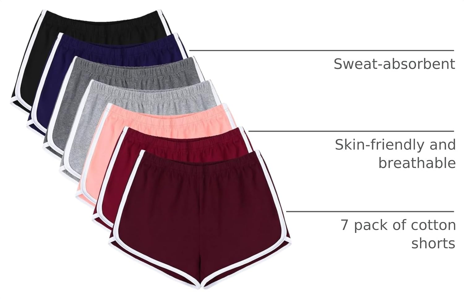 Detalle de URATOT 7 Pack Women’s Cotton Shorts with Dolphin Cut – Multi-Color, Breathable Lounge & Workout Shorts