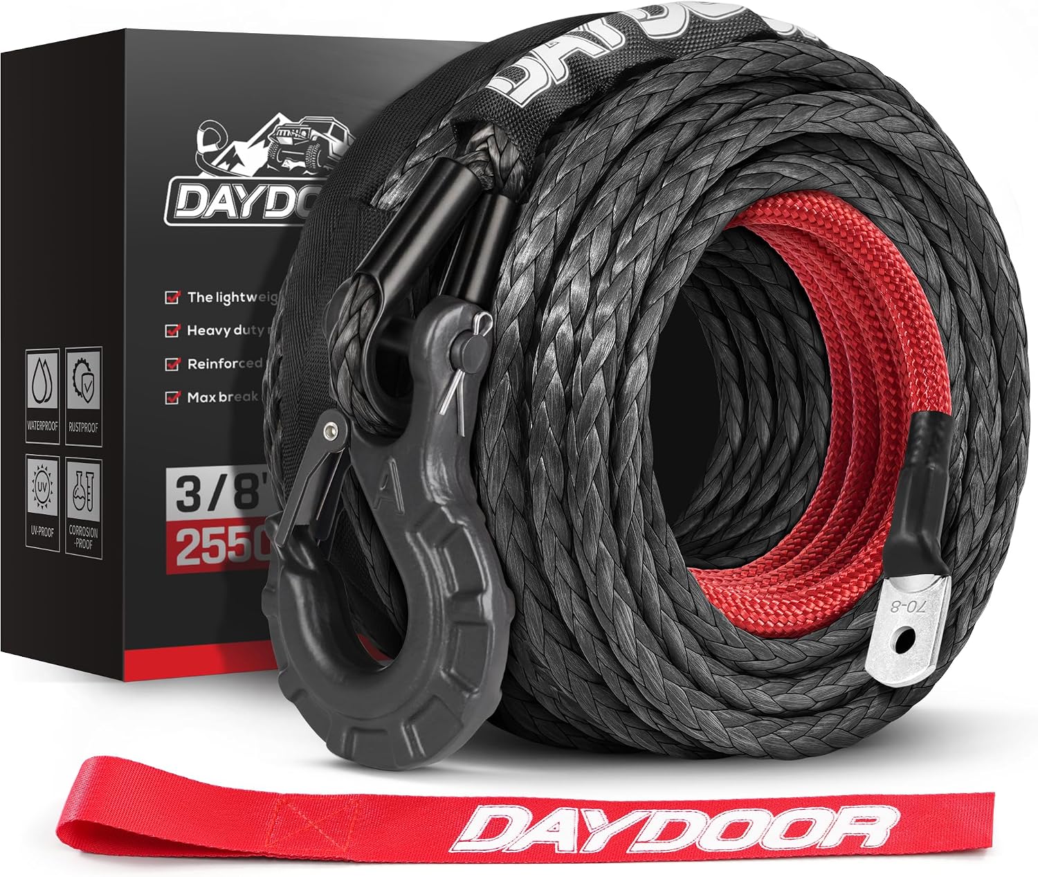 Detalle de DAYDOOR 3/8" x 92ft 25,500 lb Synthetic Winch Rope
