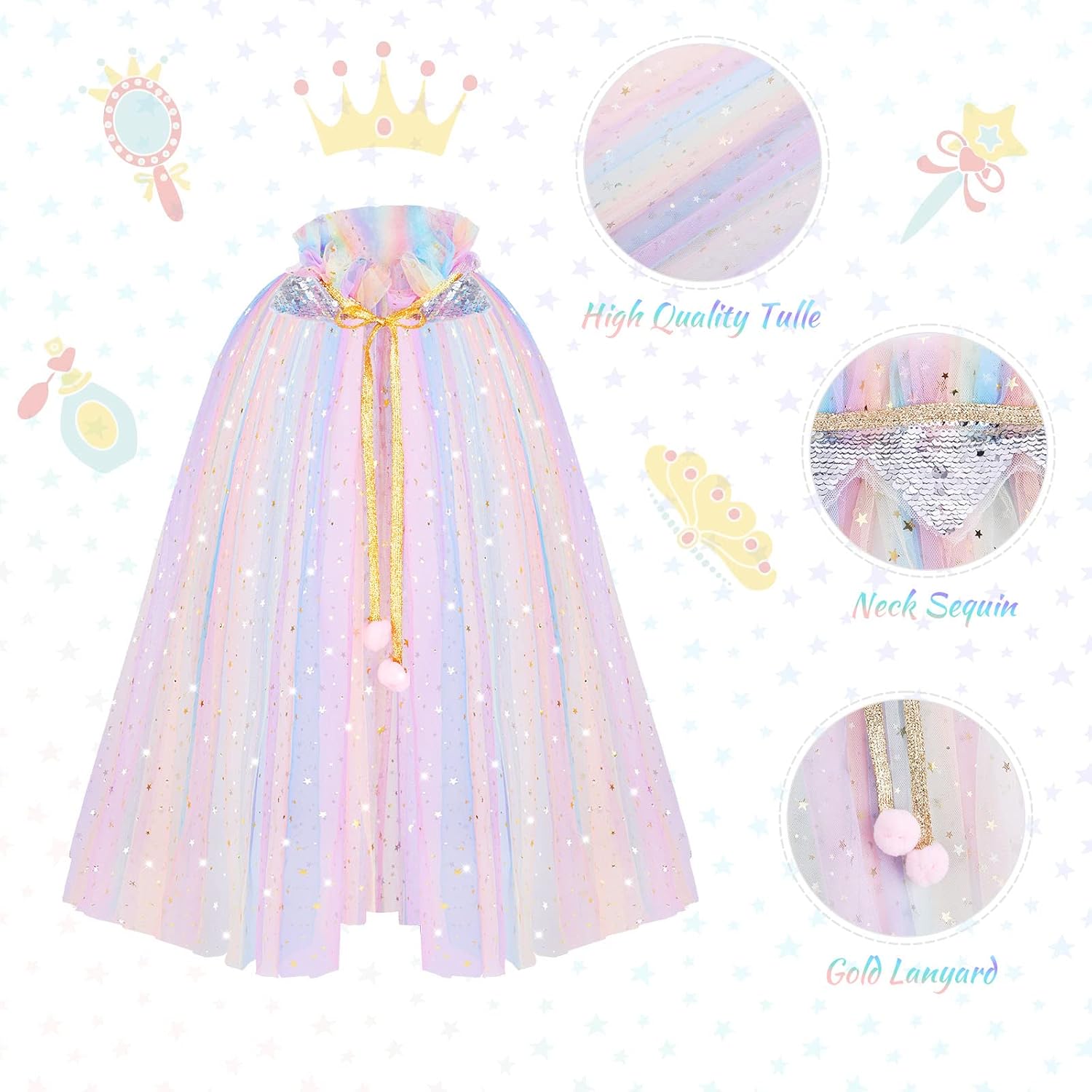 Detalle 2 de ACWOO Prinzessin Umhang Mädchen 75 cm 🎀