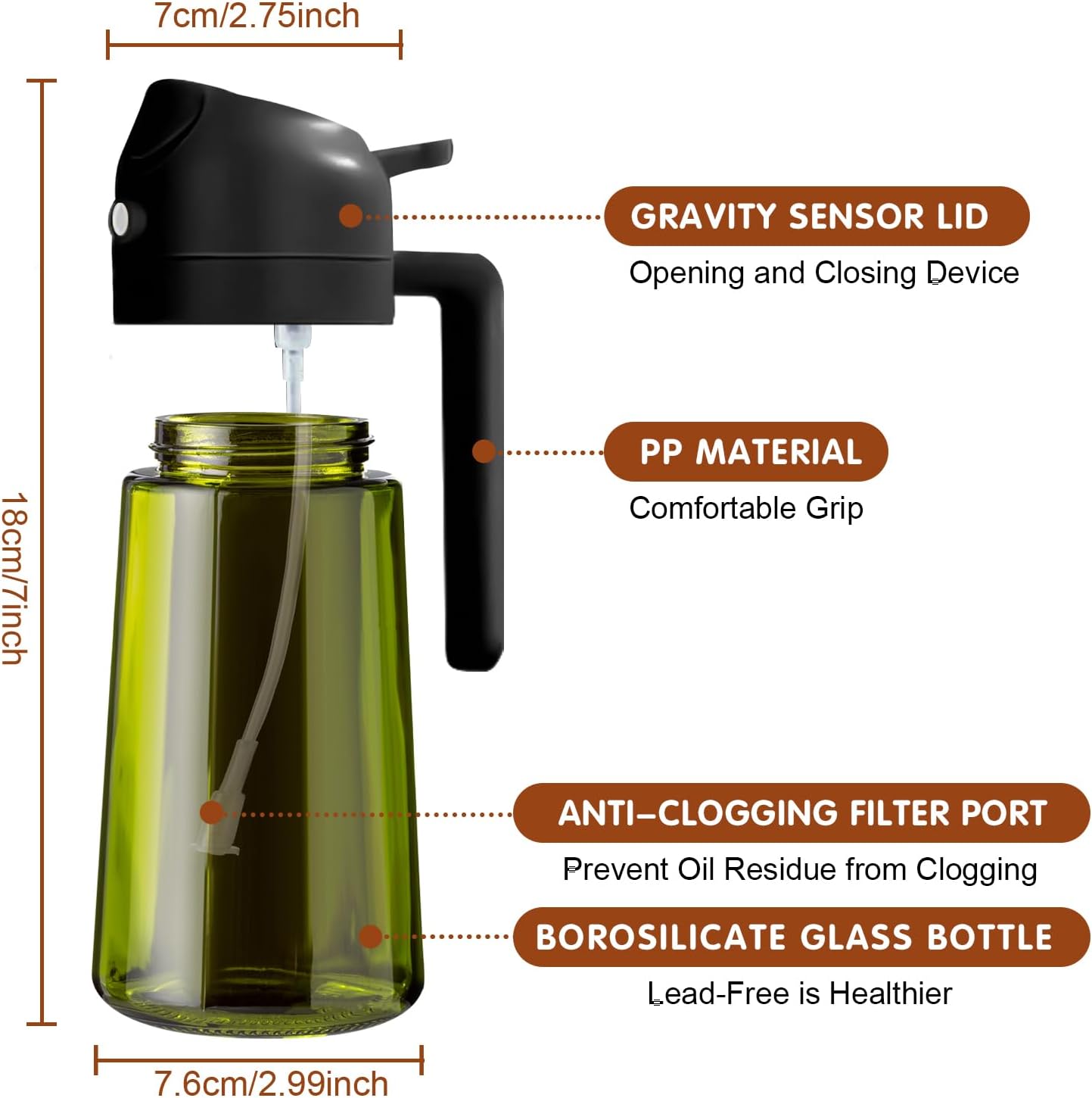 Thumbnail 6 de YARRAMATE 16oz/470ml 2-Pack Light Blockage Dark Oil Sprayer & 2-in-1 Olive Oil Dispenser (Green Glass, Black & Green)