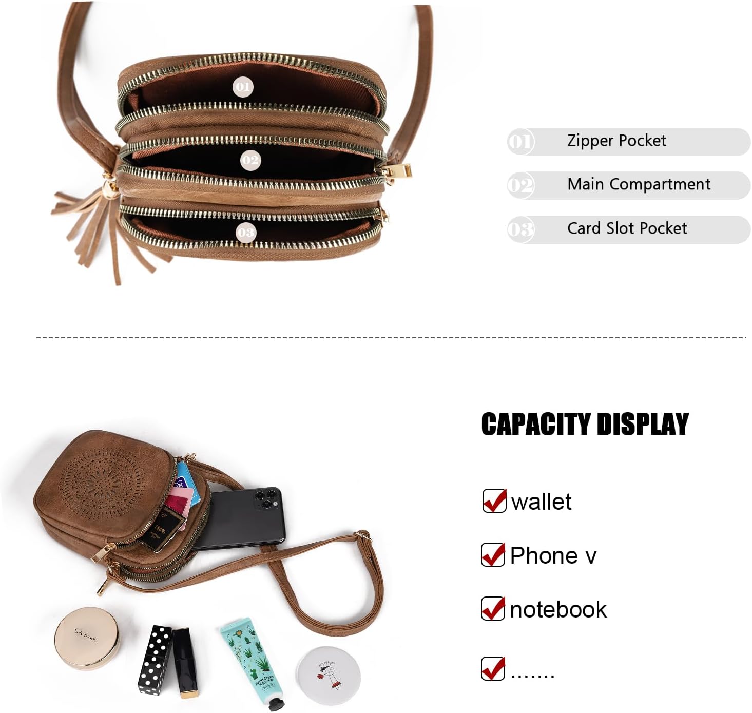 Thumbnail 3 de GLITZALL Small Crossbody Phone Bag in PU faux leather with tassel detail