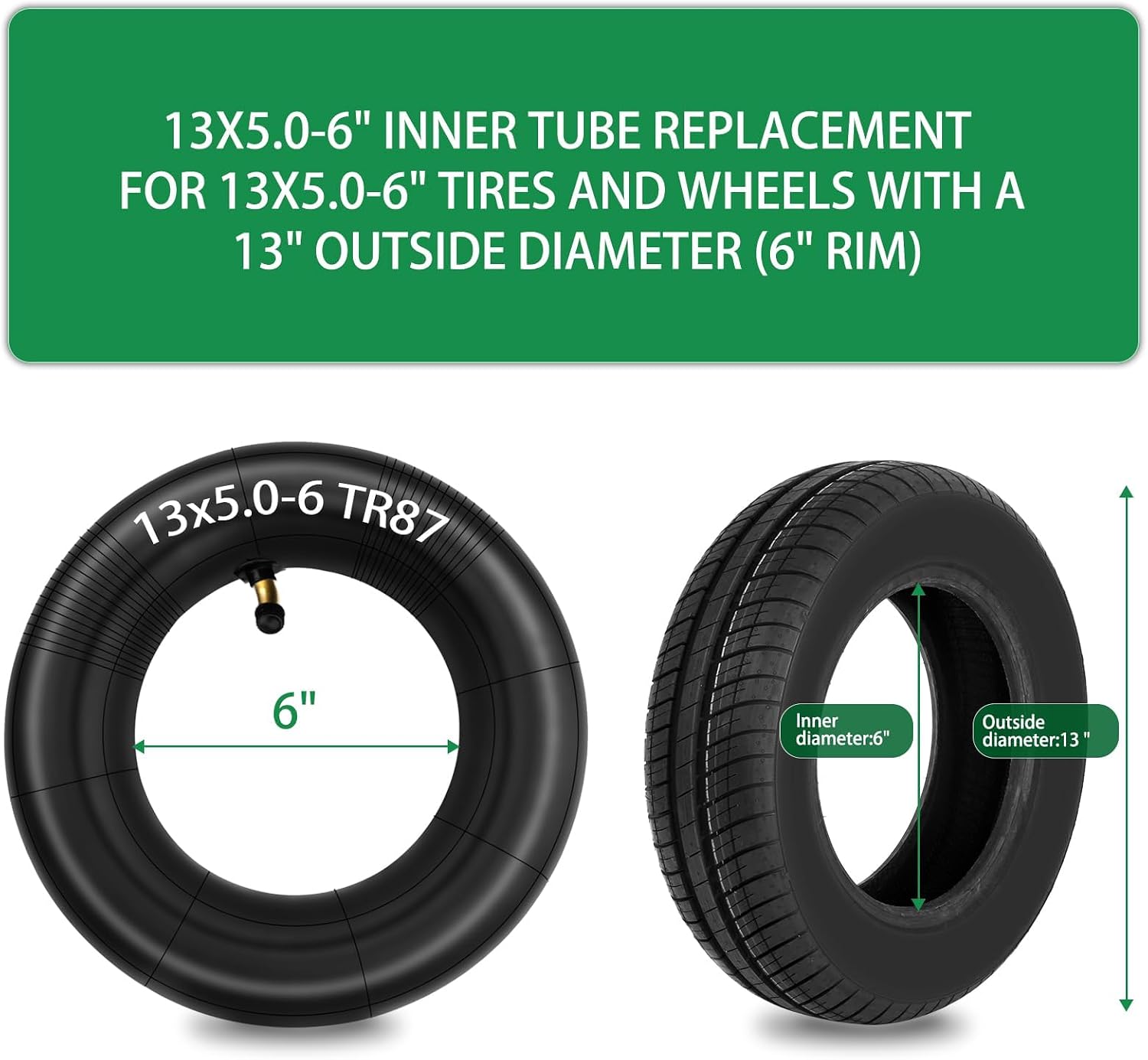 Detalle de MEAOR 2Pcs 13x5.00-6 Inner Tube with TR87 Angled Valve Stem — Replacement for Razor Dirt Quad and More
