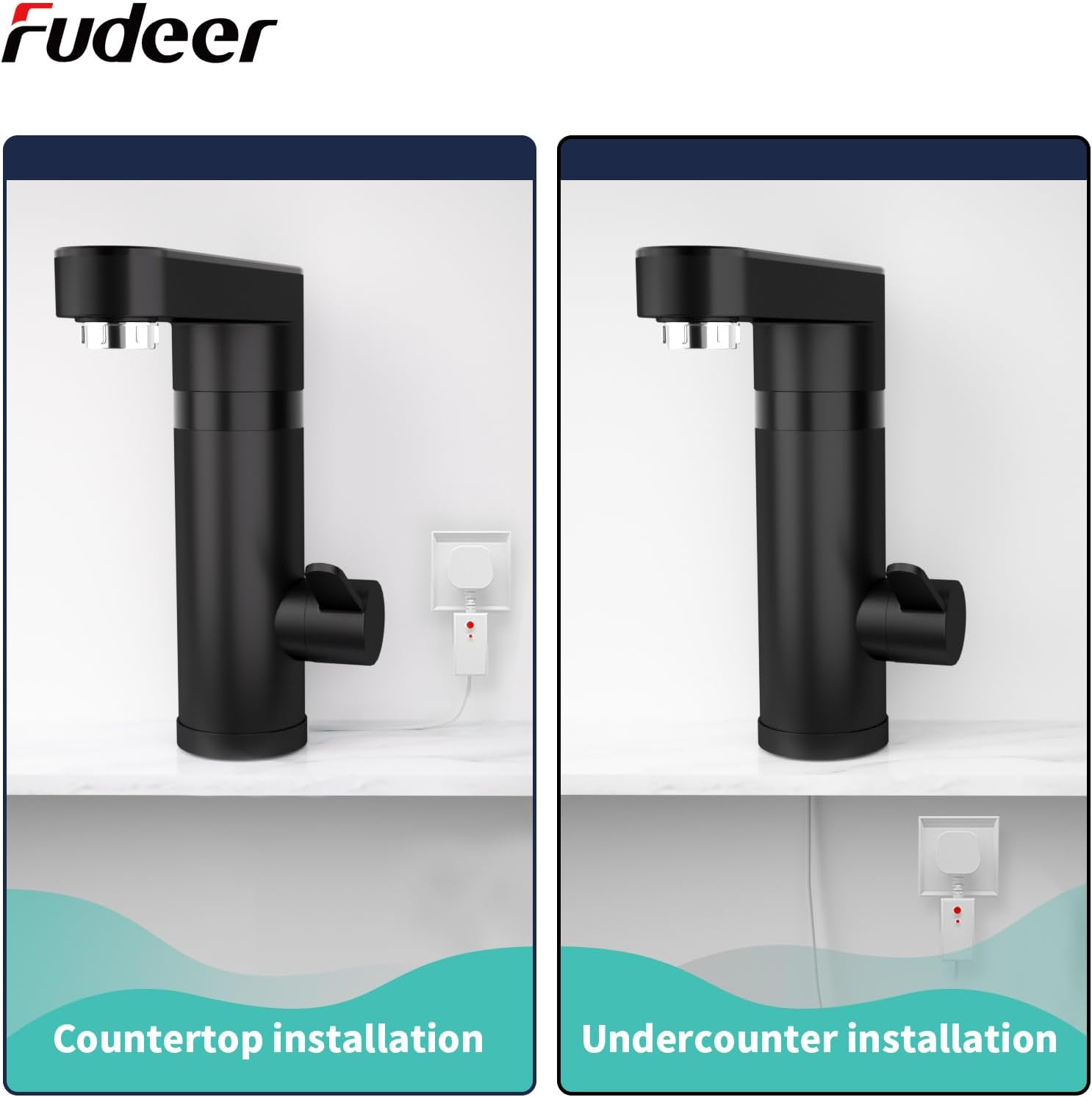 Thumbnail 5 de Fudeer 220V Electric Instant Hot Water Tap (3.3kW) – 120° Rotating, 30–45°C Digital Display, Black