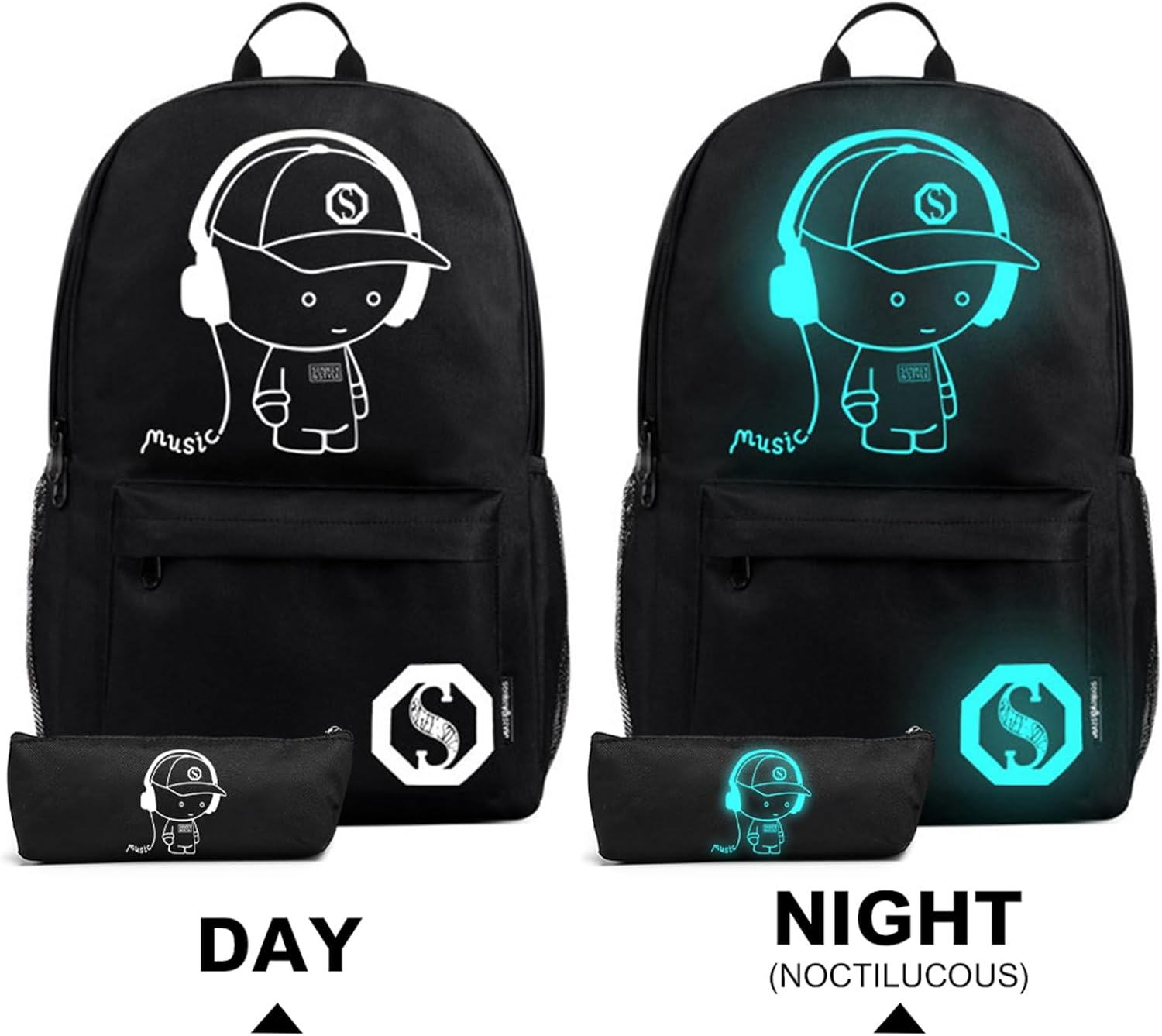 Detalle de Kono Luminous Anime School Backpack | 15.6 inch Laptop Backpack in Black