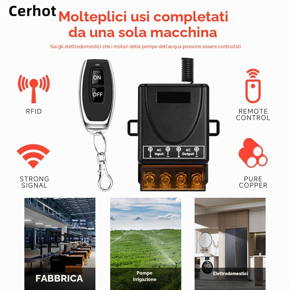 Thumbnail 1 de Cerhot AC 230V 100m 30A Kit ricevitore e interruttore luce wireless ad alta potenza