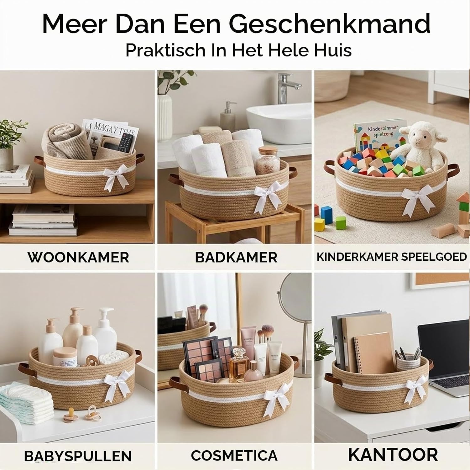 Thumbnail 6 de Brizuf geschenkmand van katoenen touw, opvouwbaar, kaki, 35,5 x 25,5 x 14 cm