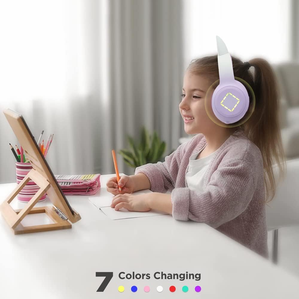 Thumbnail 6 de Usoun Casque Audio Enfant Bluetooth – Bluetooth 5.0, LED, volume limité à 85 dB, casque pliable avec micro