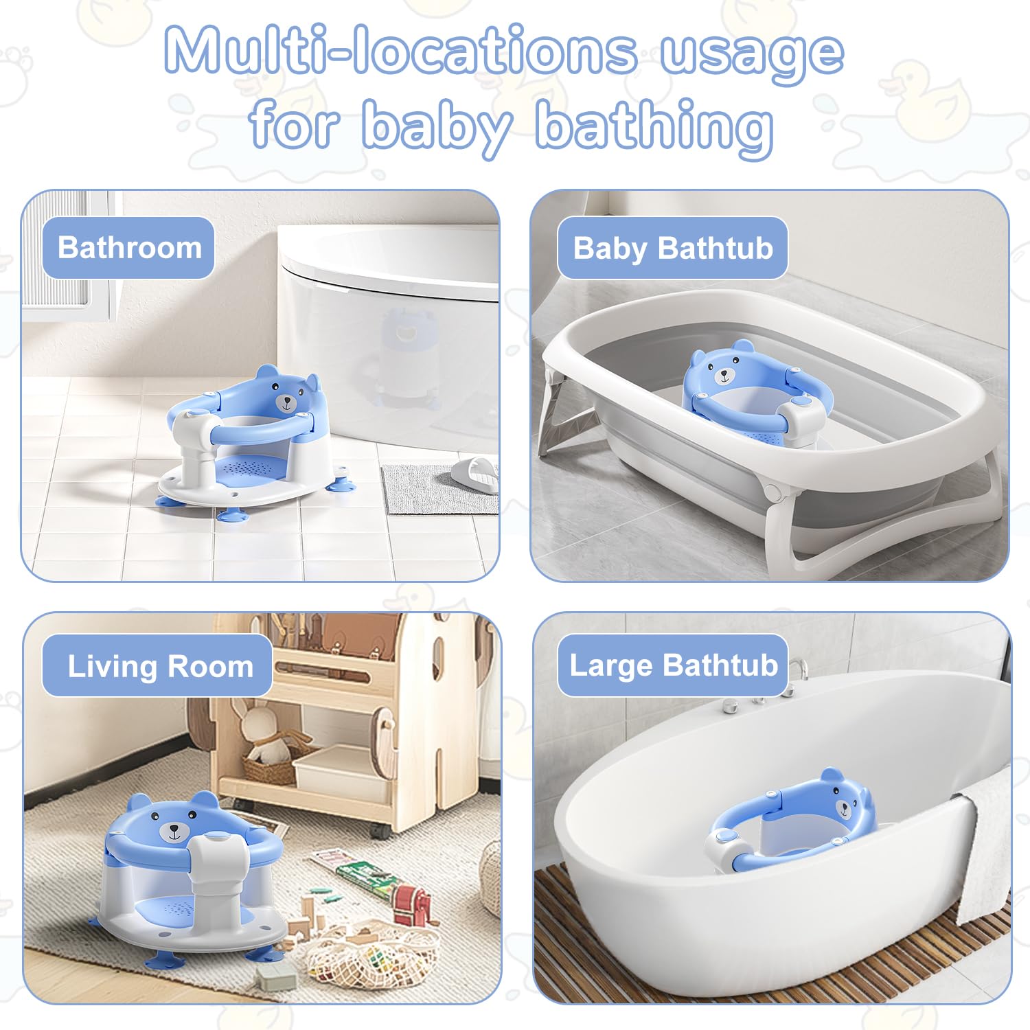 Thumbnail 5 de Badewannensitz Baby ab 6 Monate – Bär mit rutschfesten Saugnäpfen, 4 Saugnäpfe, Kissen, Blau