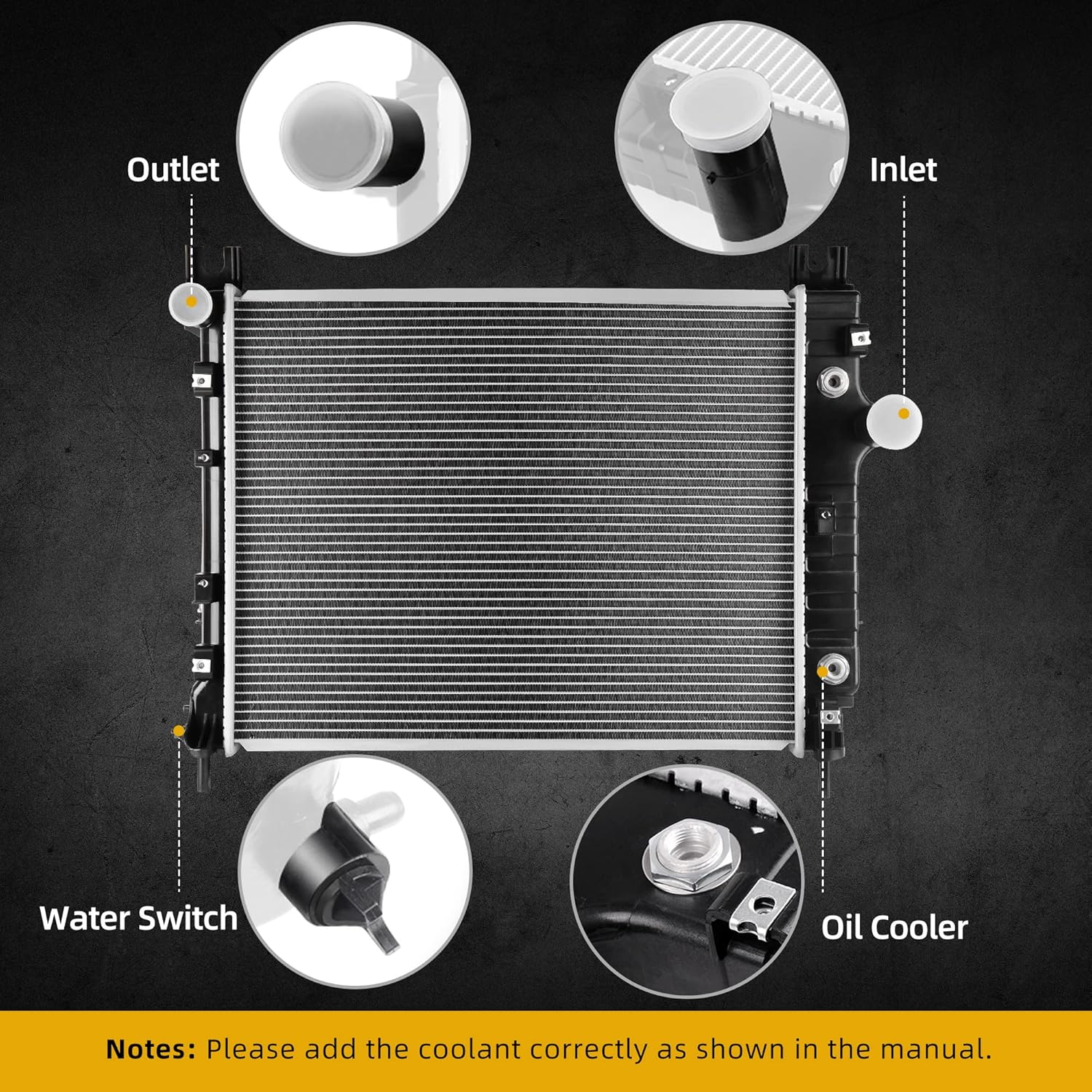 Detalle de DWVO Complete Radiator for 2000-2004 Dodge Dakota & Durango (2.5L-5.9L V6/V8) - OEM Fit